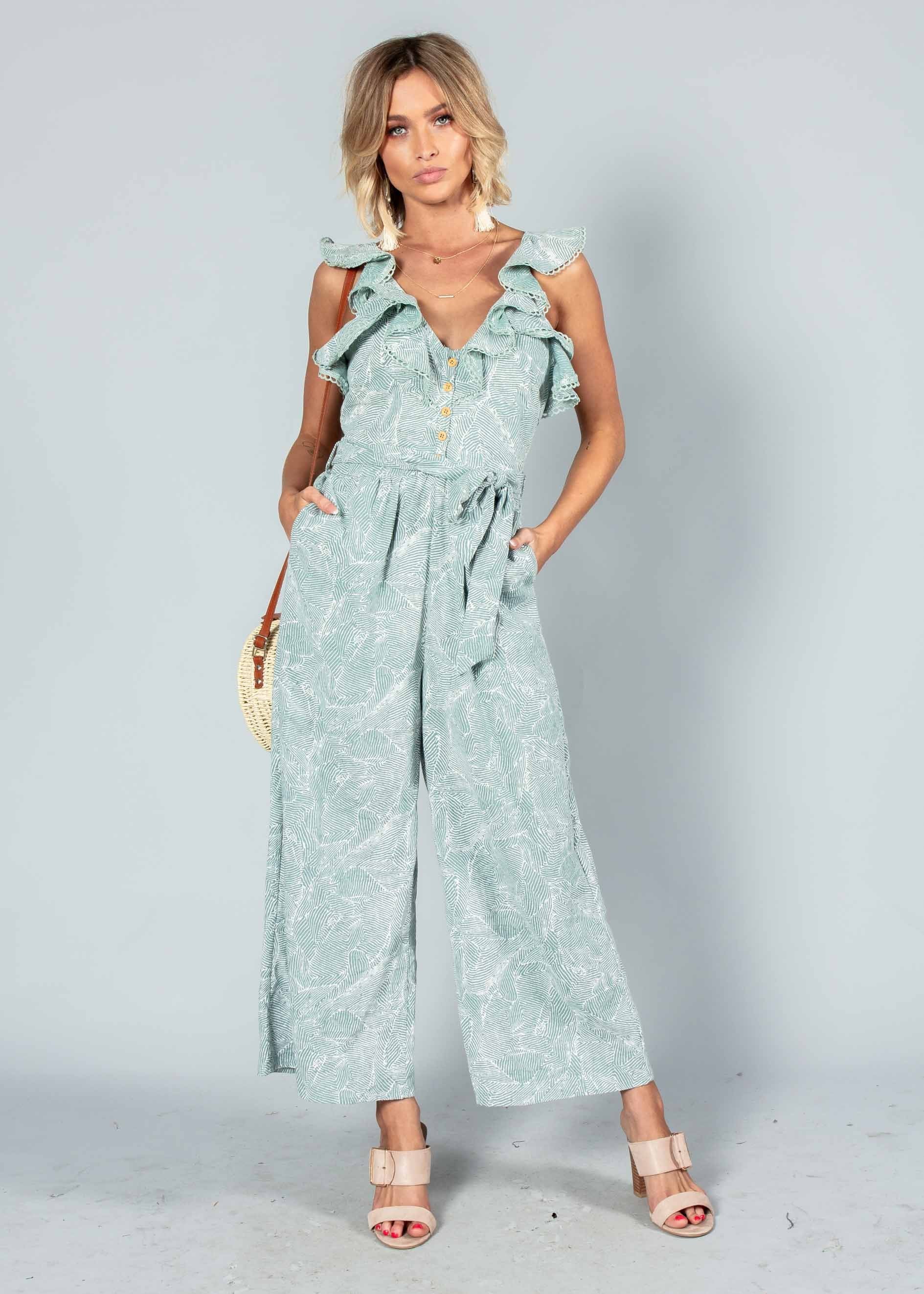 Slow Burn Pantsuit w/ Tie - Sage Haze