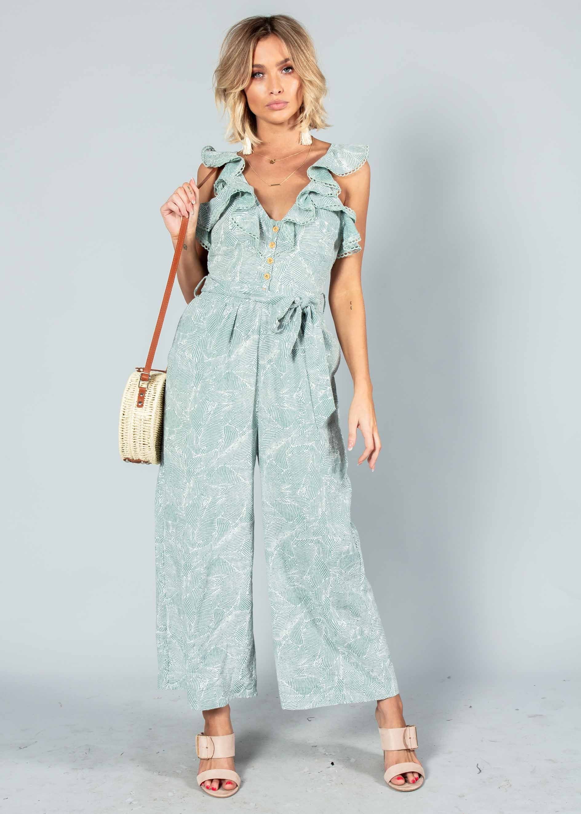 Slow Burn Pantsuit w/ Tie - Sage Haze