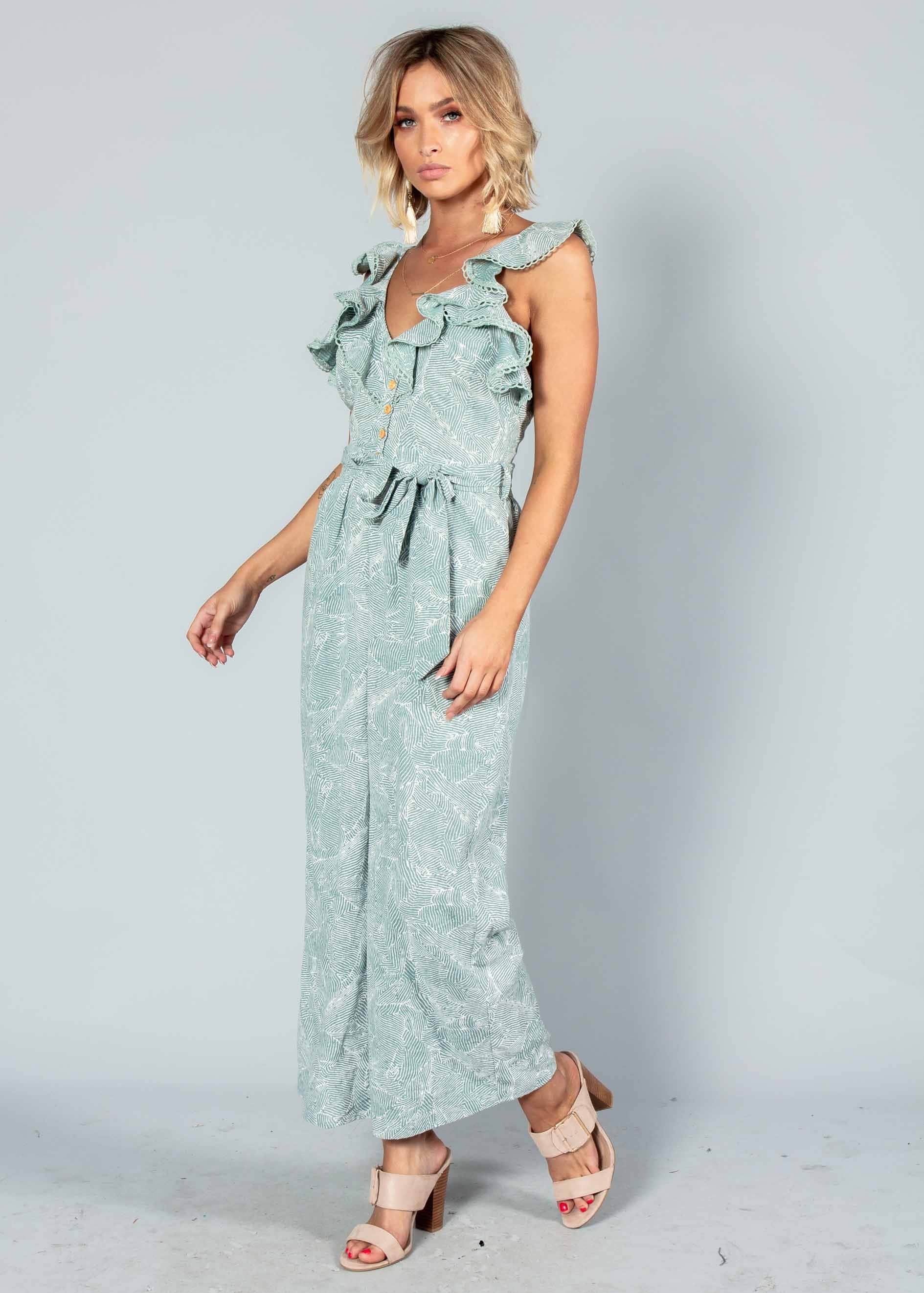 Slow Burn Pantsuit w/ Tie - Sage Haze