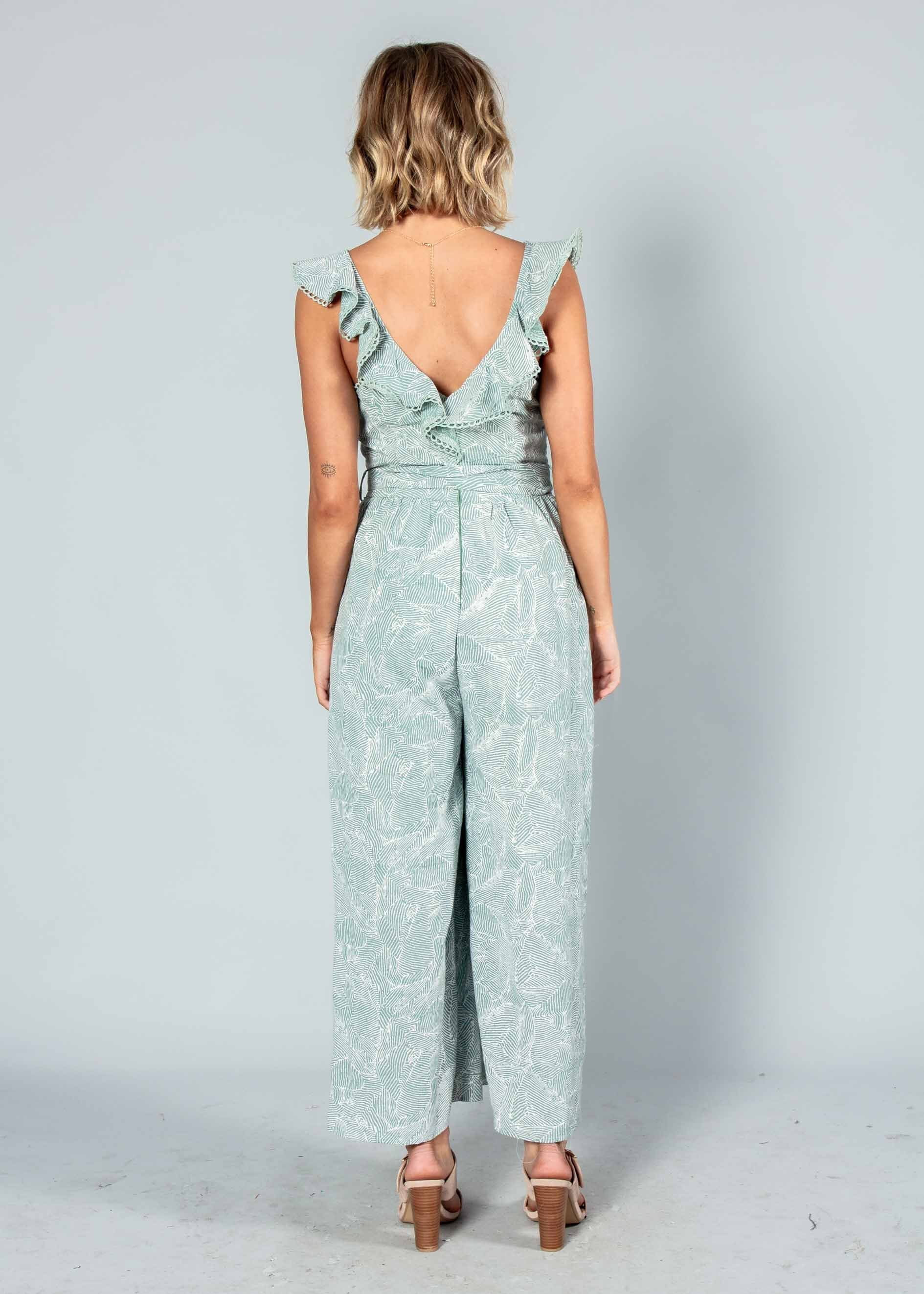 Slow Burn Pantsuit w/ Tie - Sage Haze