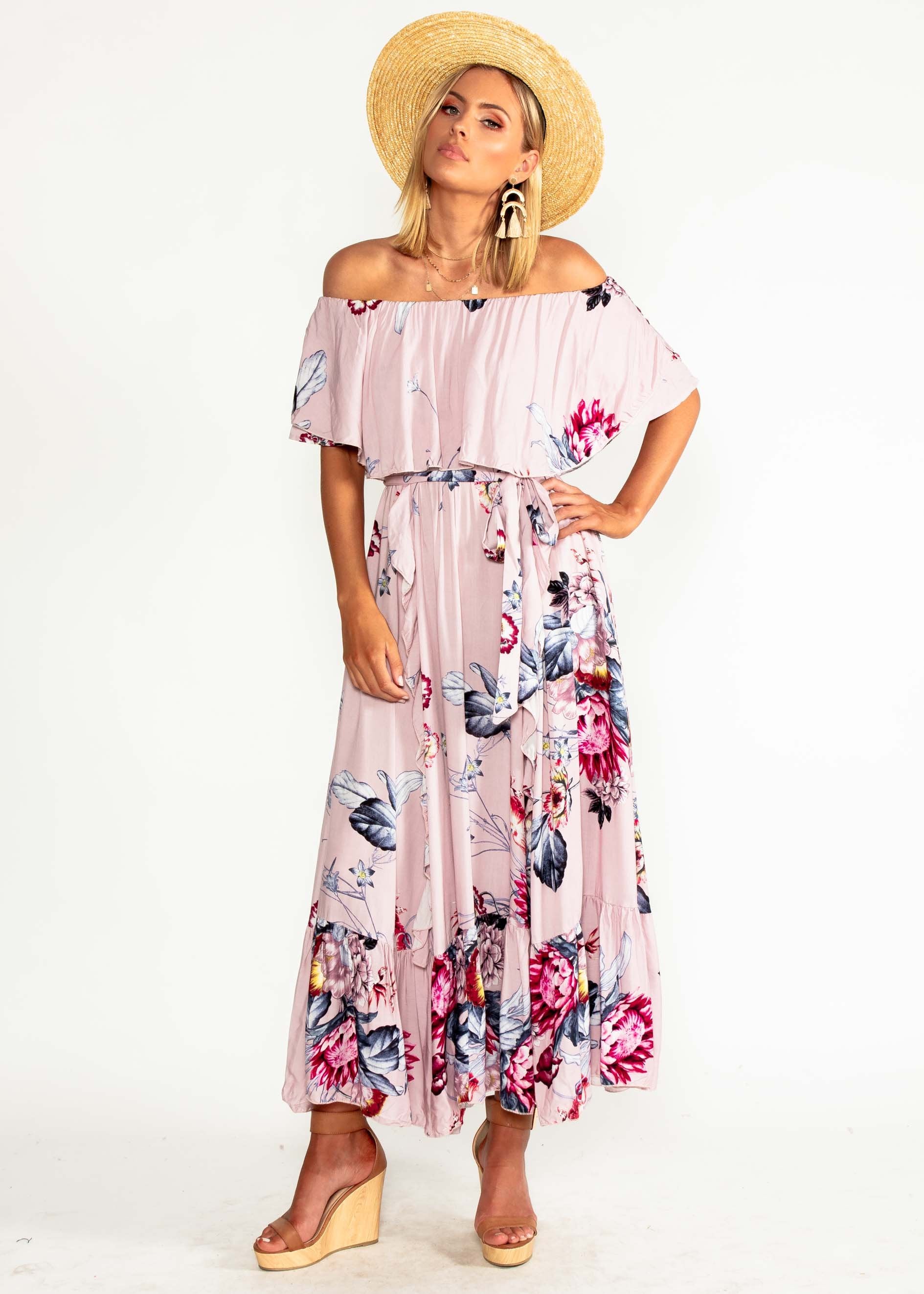 Georgie Off Shoulder Maxi Dress - Dahlia