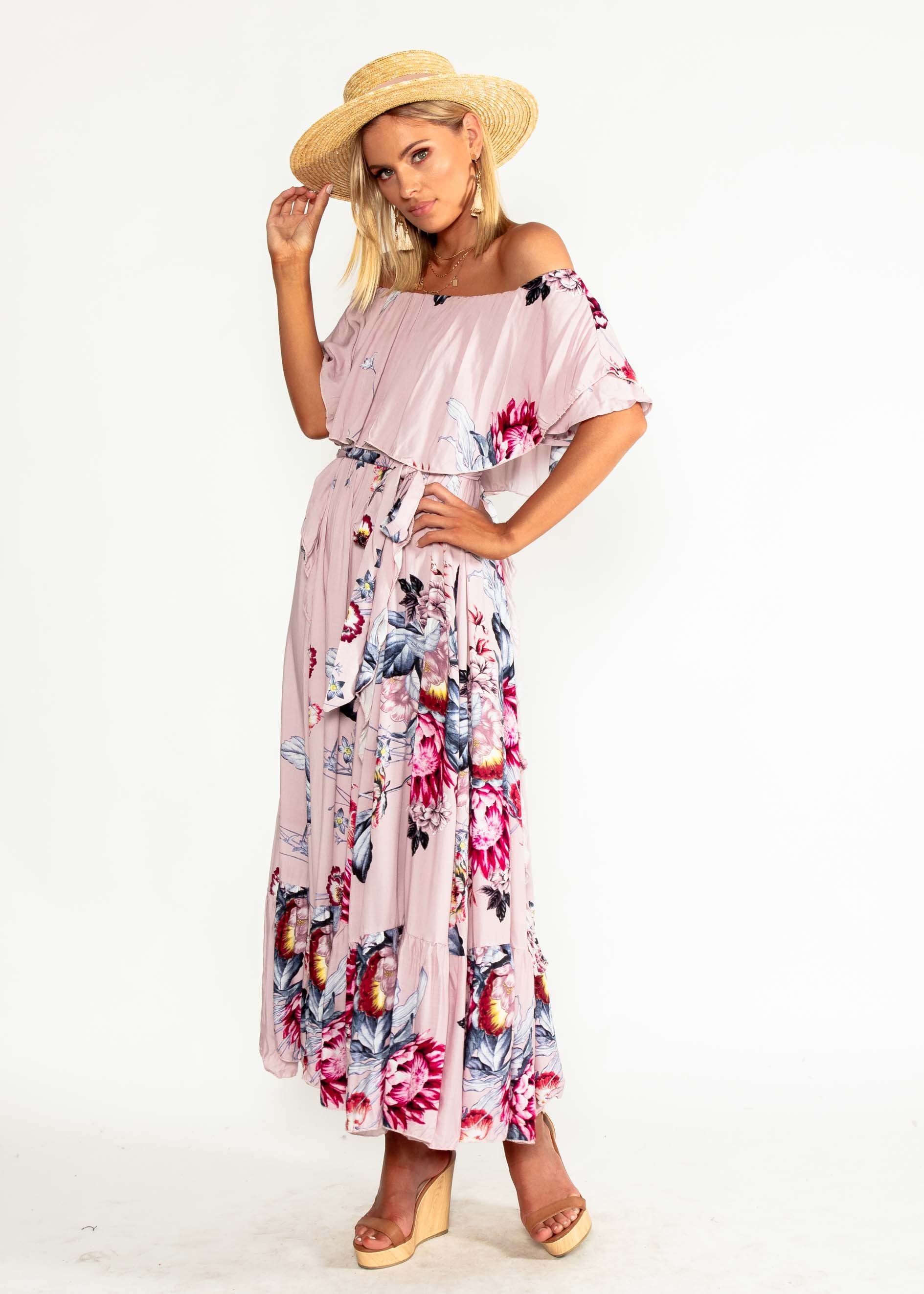 Georgie Off Shoulder Maxi Dress - Dahlia