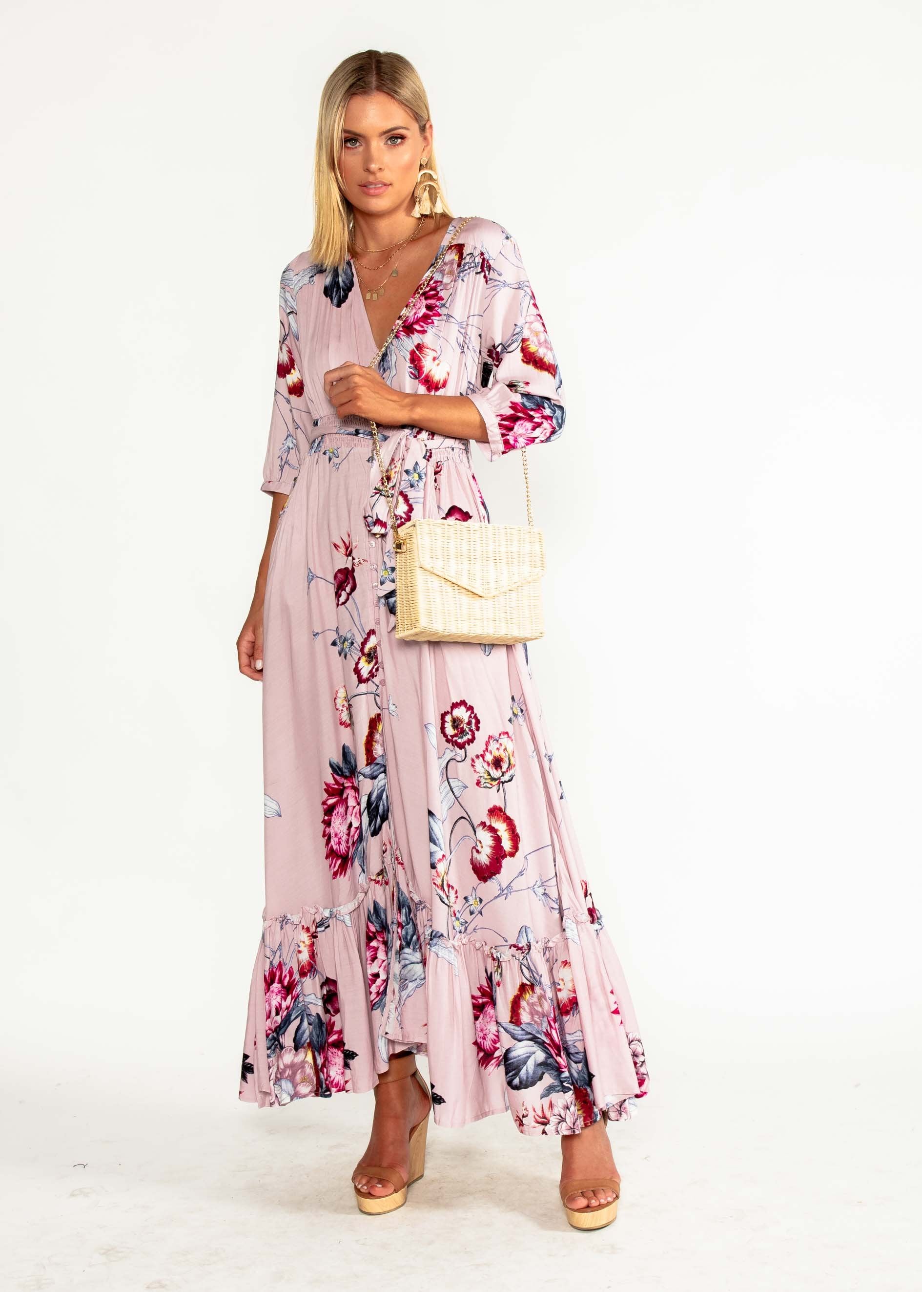 Colette Maxi Dress w/ Tie - Dahlia