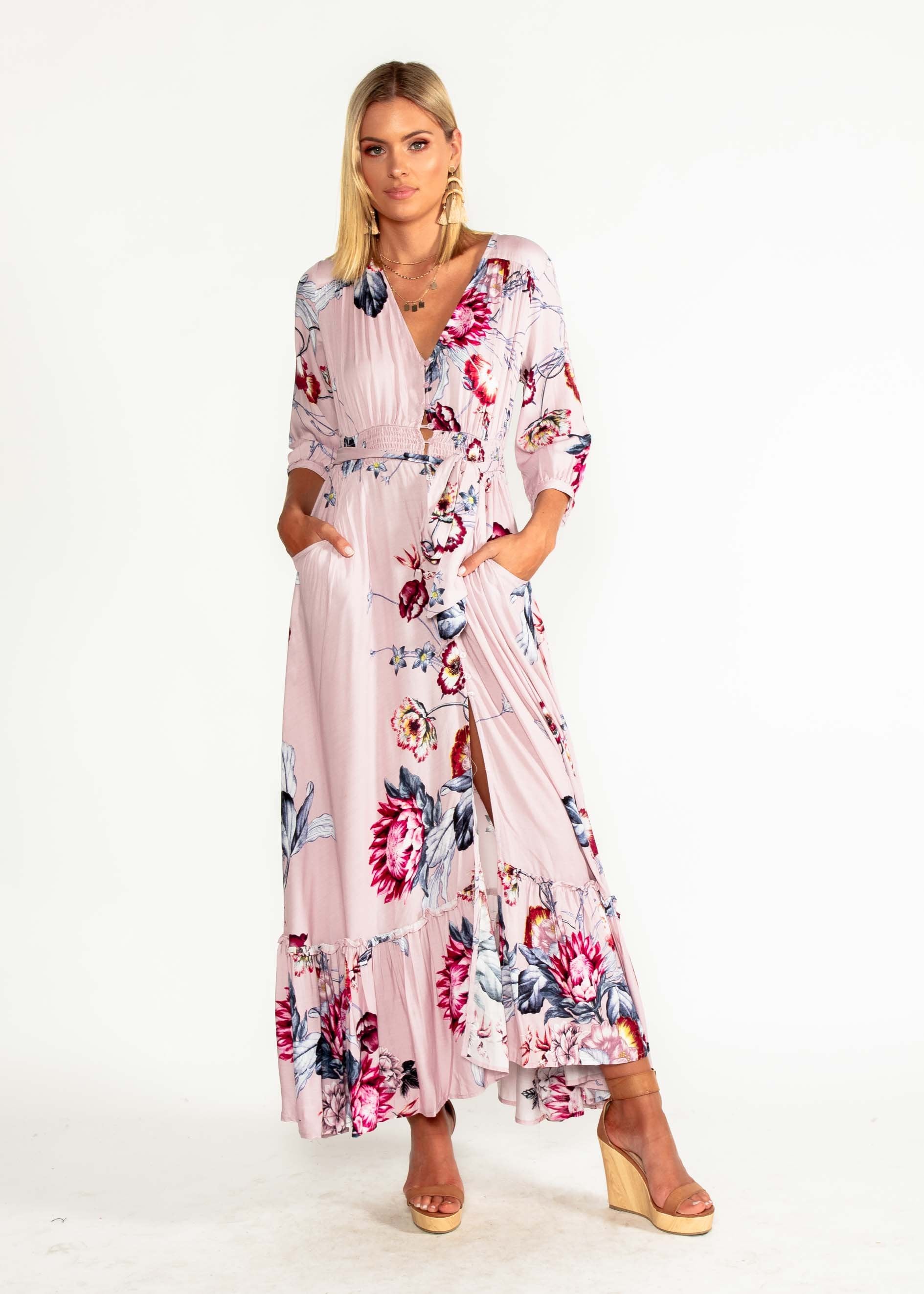 Colette Maxi Dress w/ Tie - Dahlia