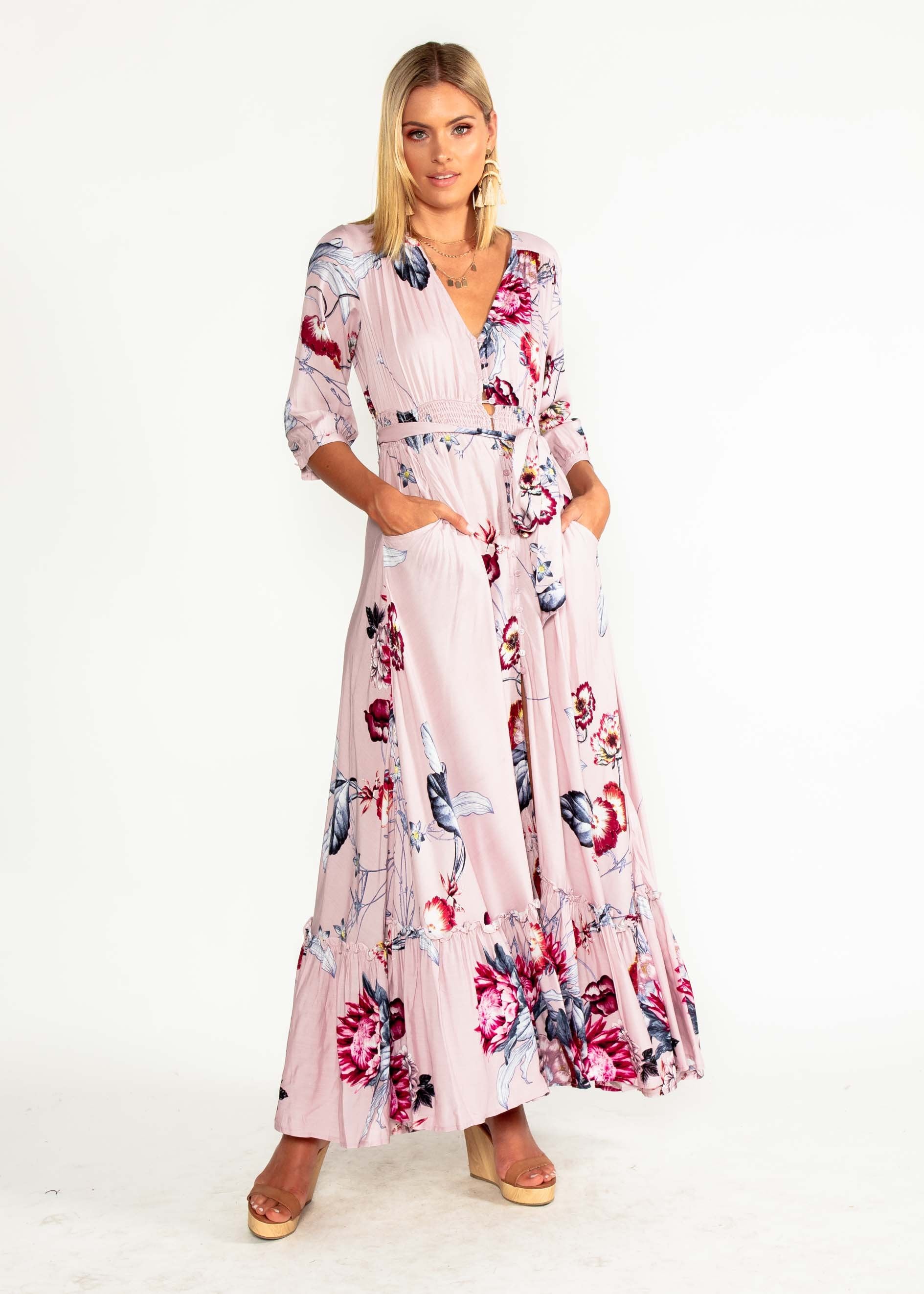 Colette Maxi Dress w/ Tie - Dahlia