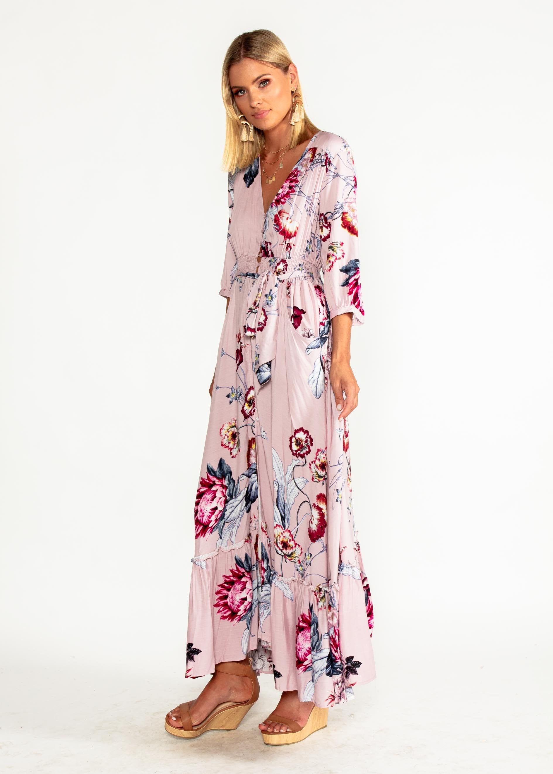 Colette Maxi Dress w/ Tie - Dahlia