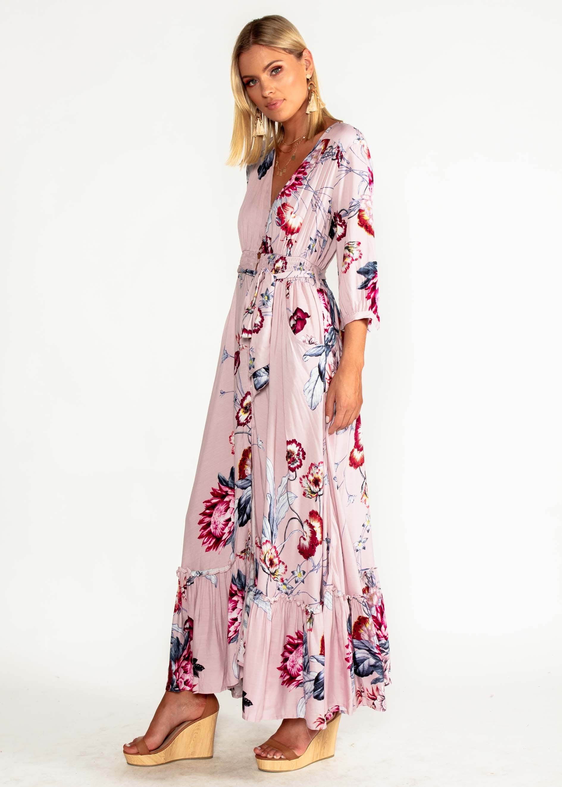 Colette Maxi Dress w/ Tie - Dahlia