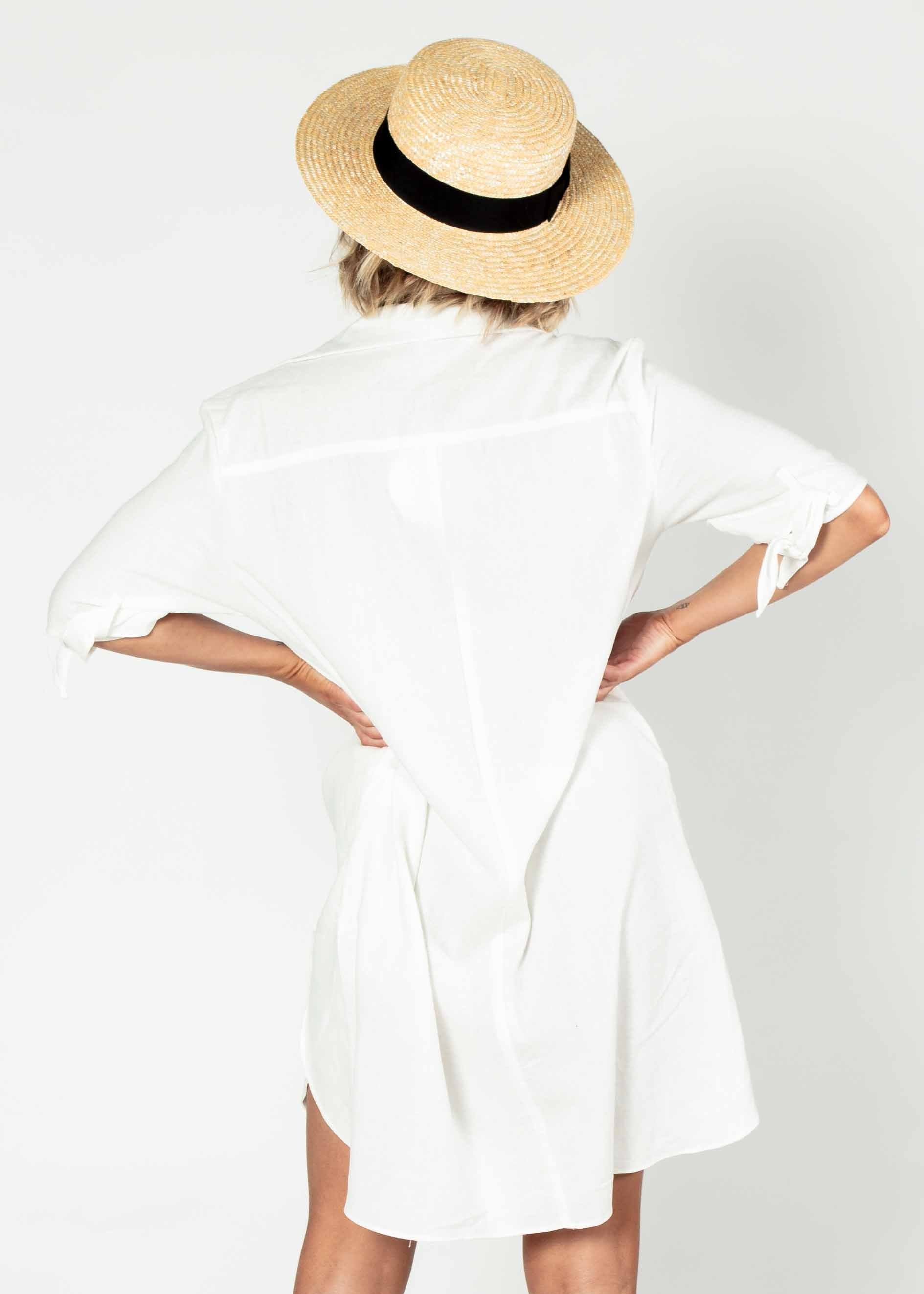 Camryn Linen Shirt Dress - White