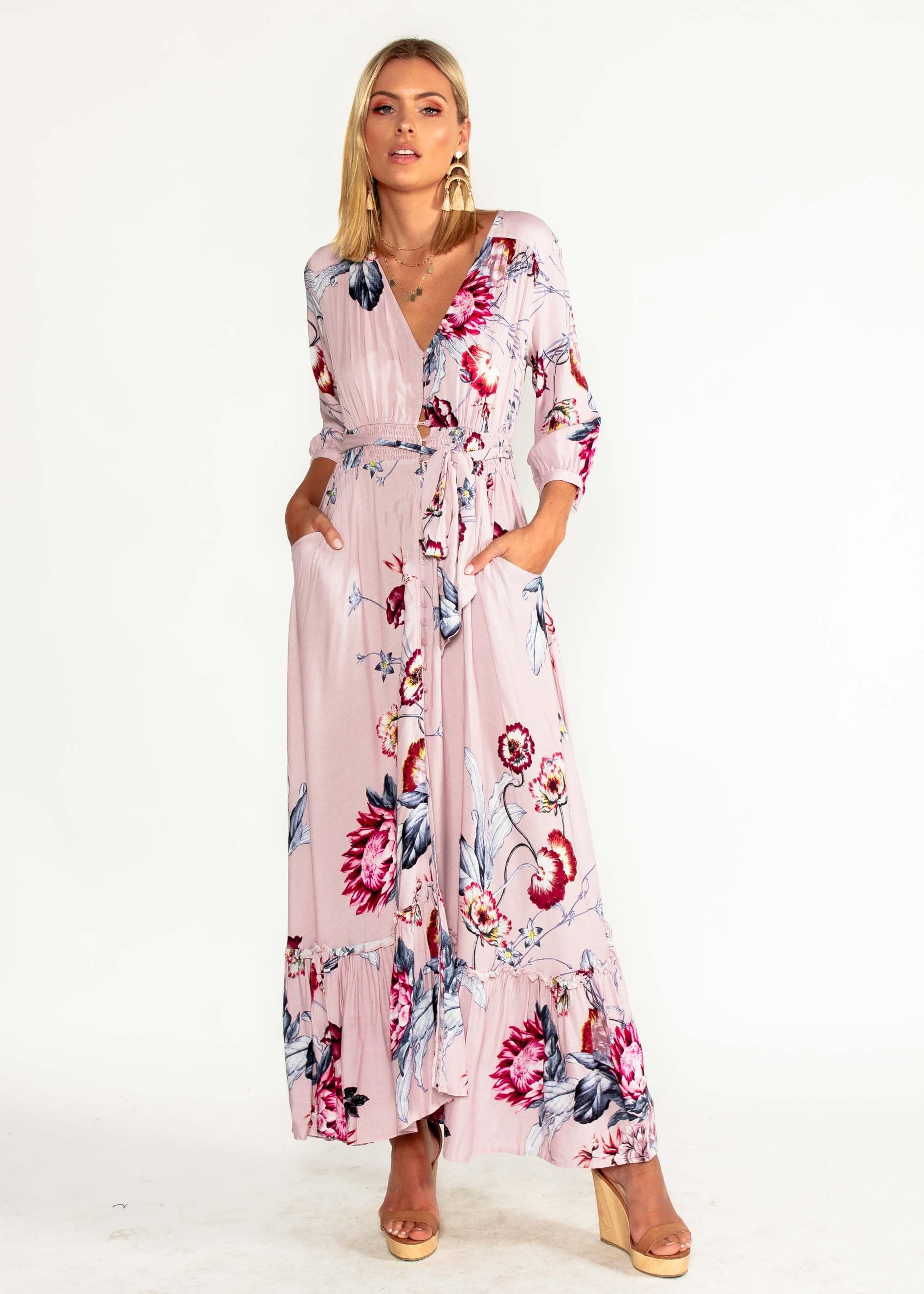 Colette Maxi Dress w/ Tie - Dahlia