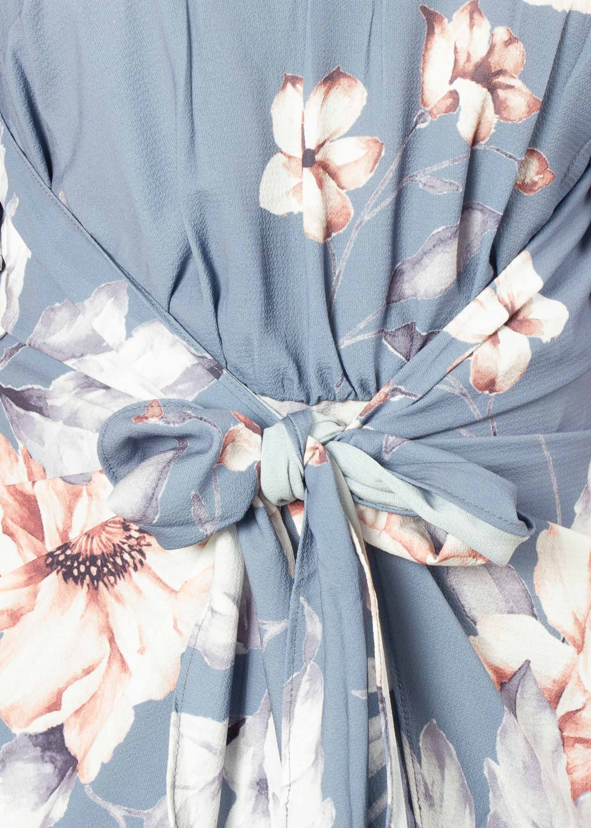Candid Moment Off Shoulder Midi Dress - Blue Floral