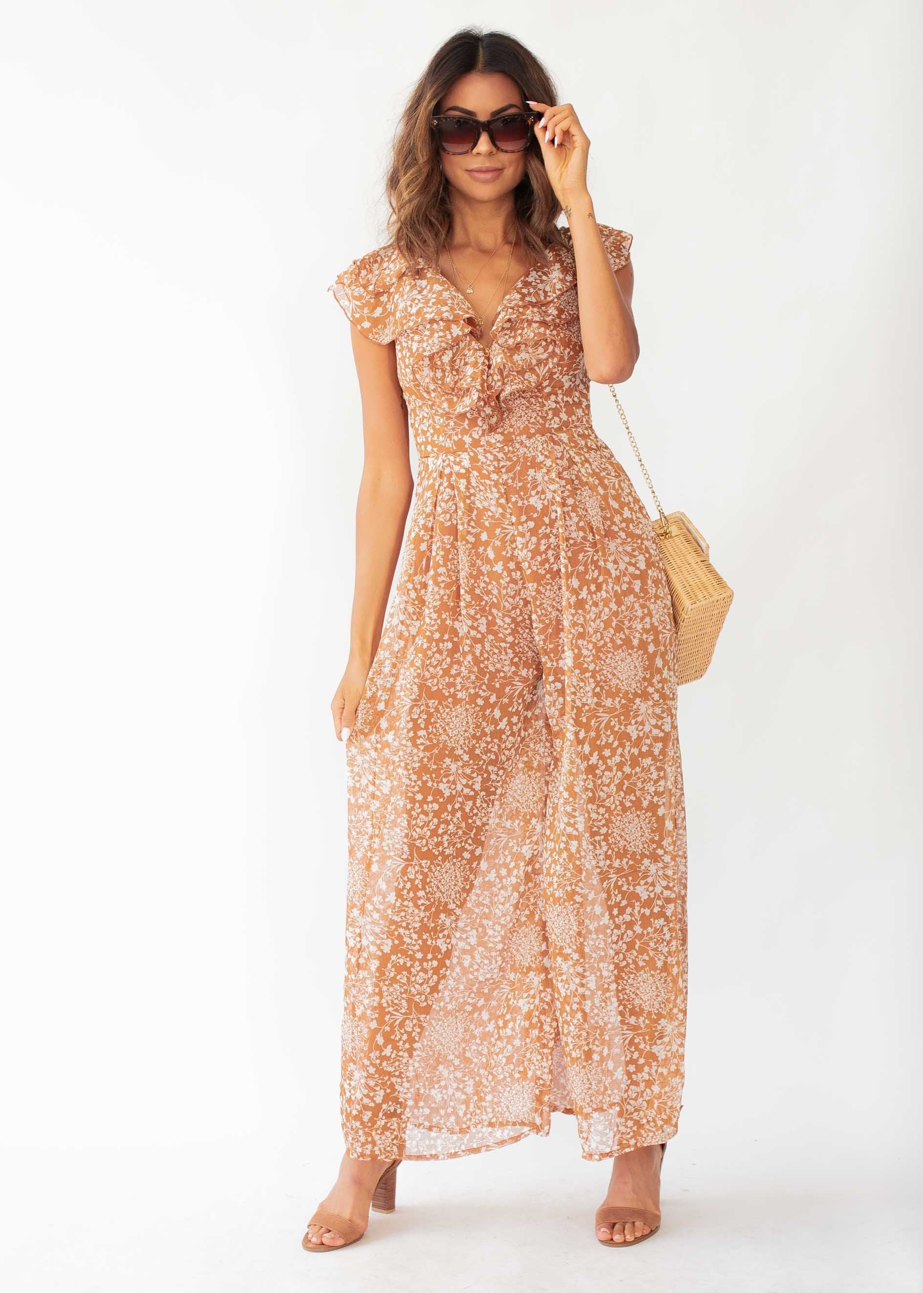 Once Before Pantsuit - Rust Floral