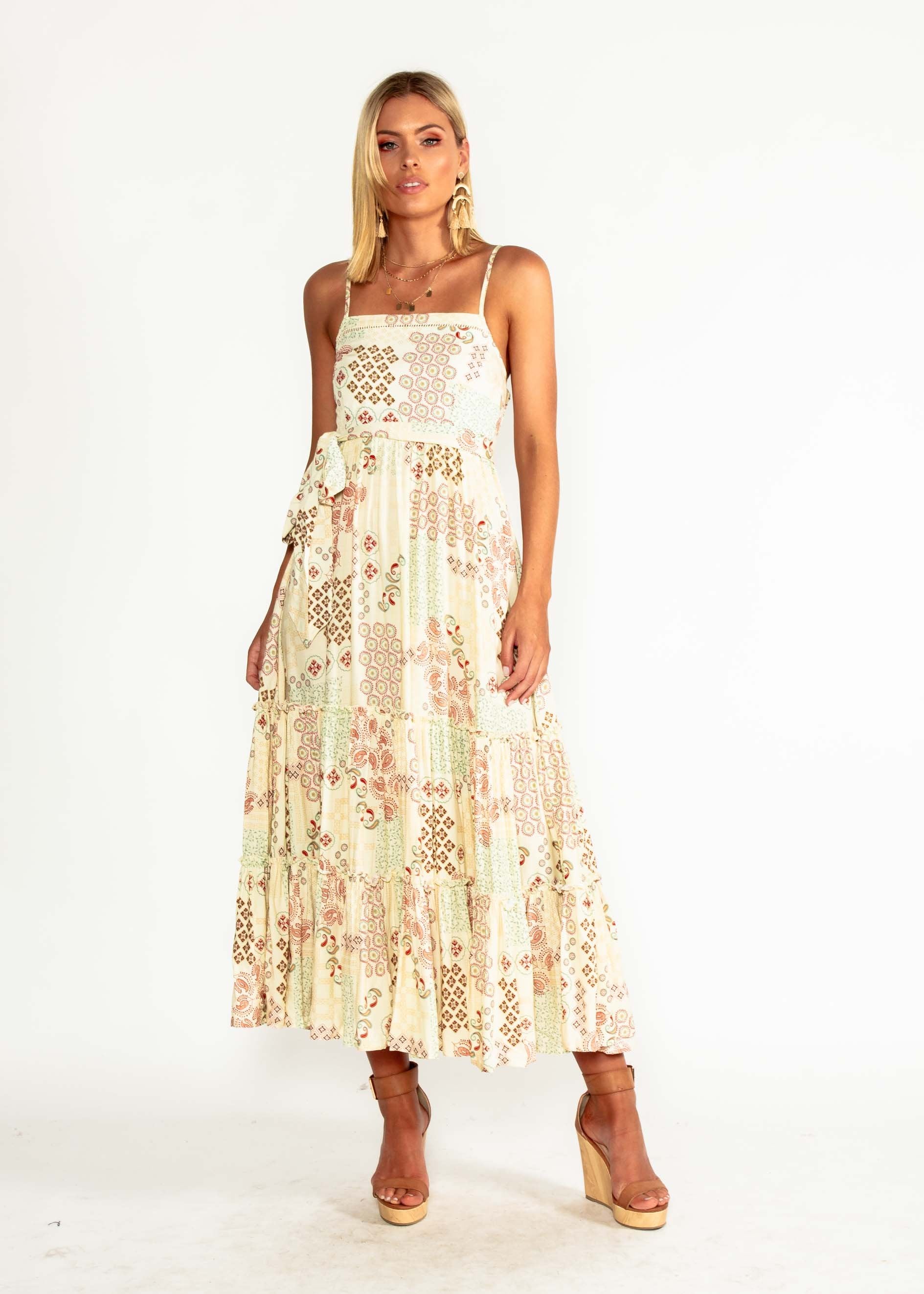 Billie Maxi Dress w/ Tie - Rising Sun