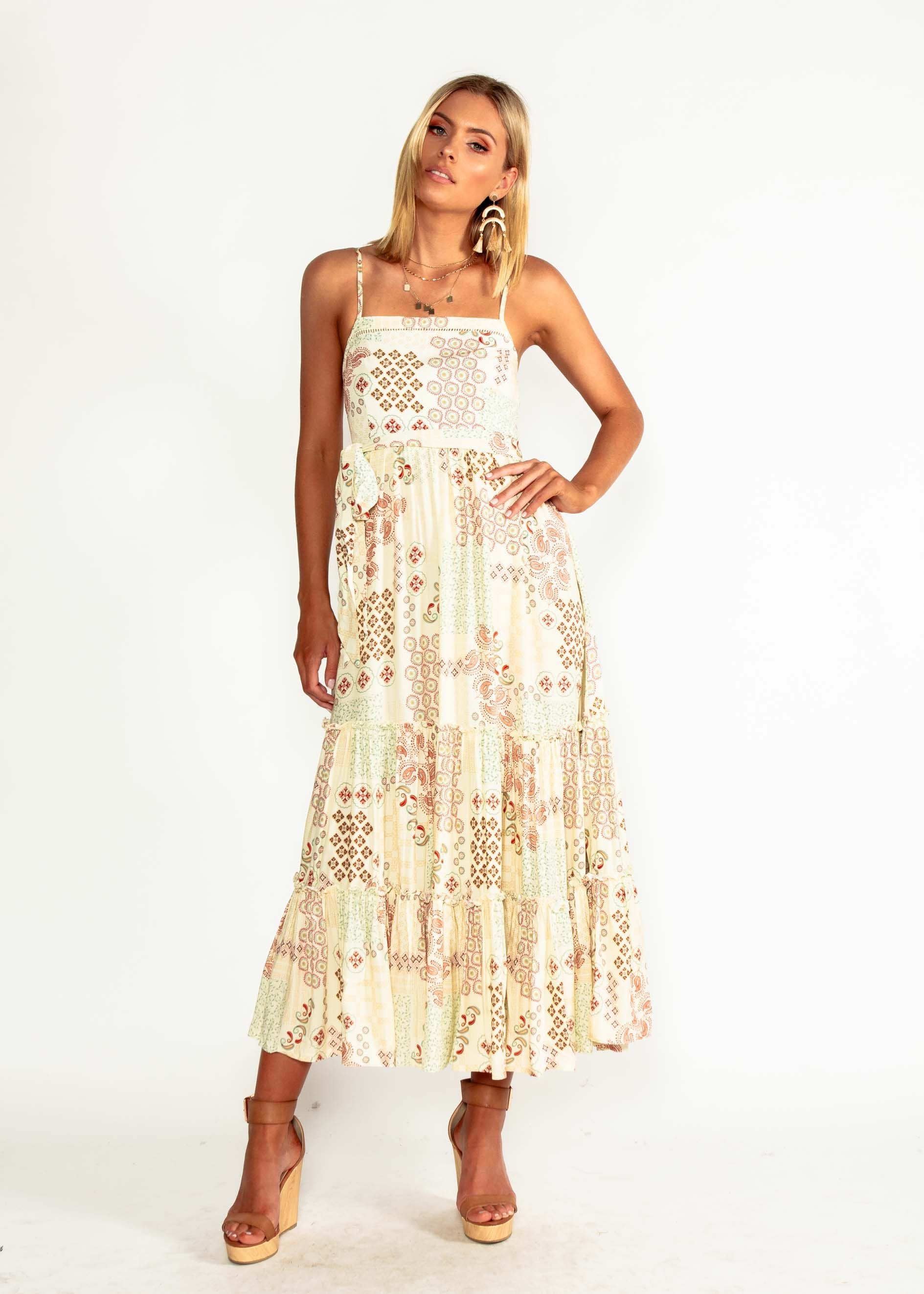 Billie Maxi Dress w/ Tie - Rising Sun