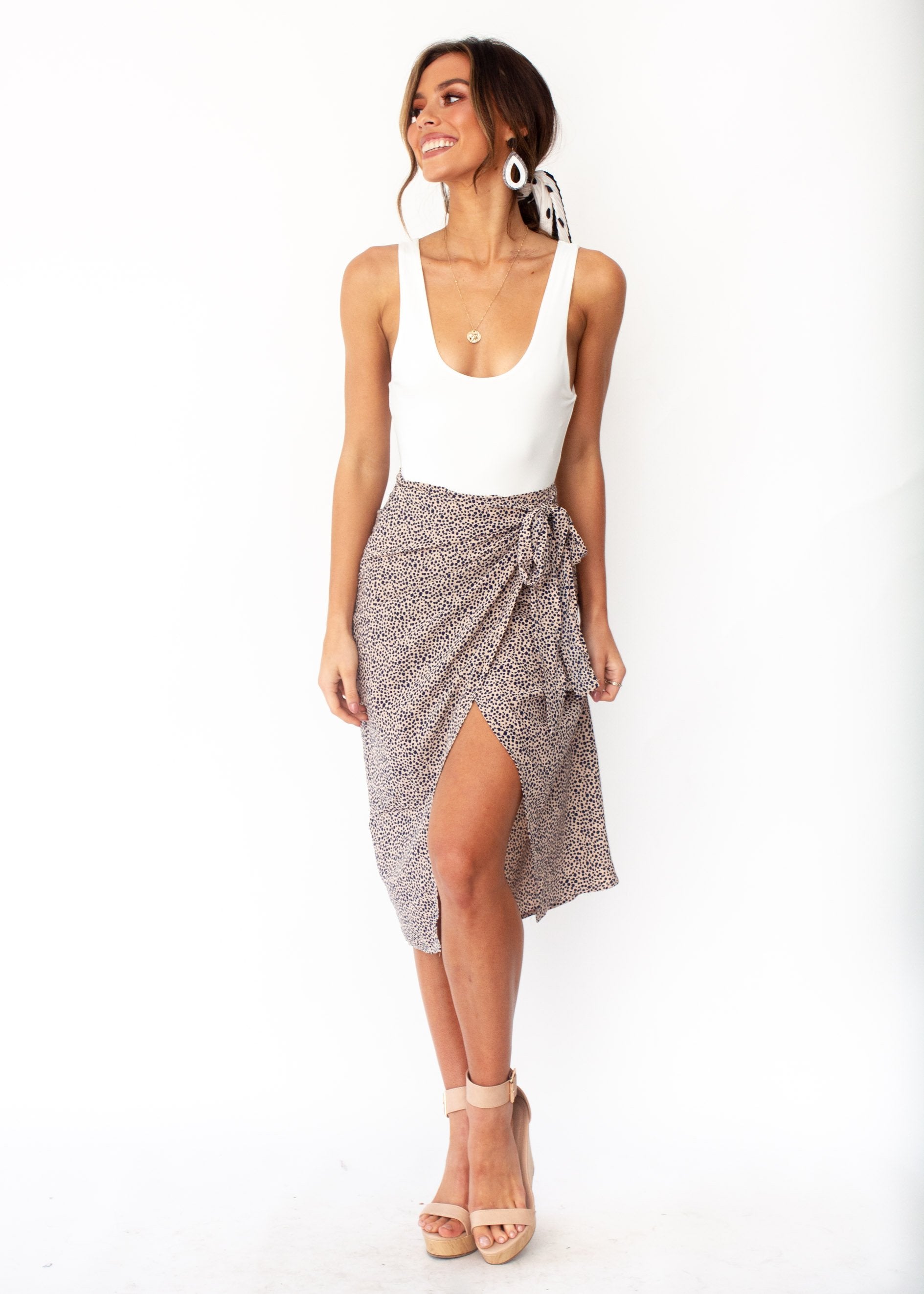 Bold Love Midi Wrap Skirt - Nude Spot