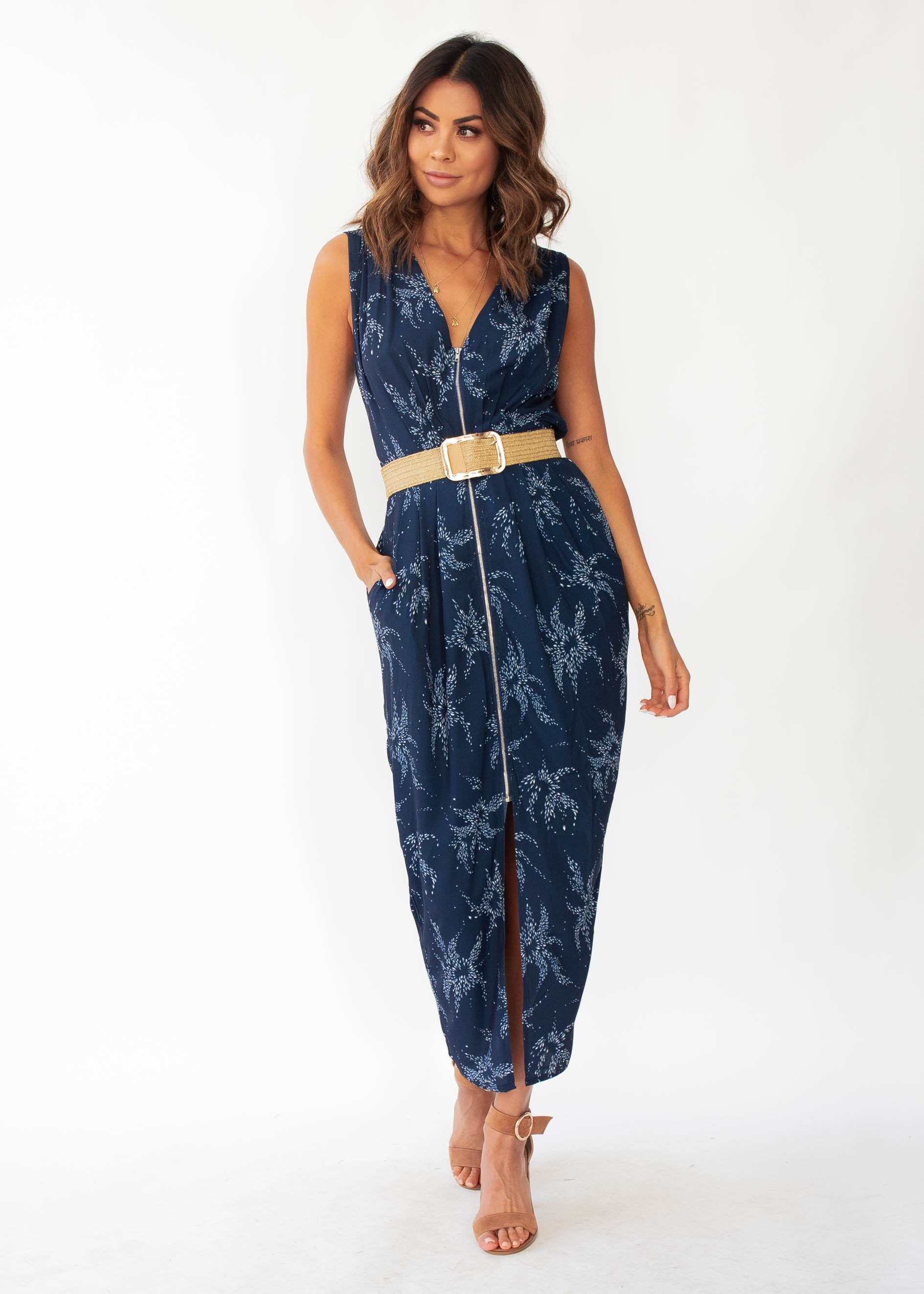 Catalina Zip Maxi Dress - Starry Night