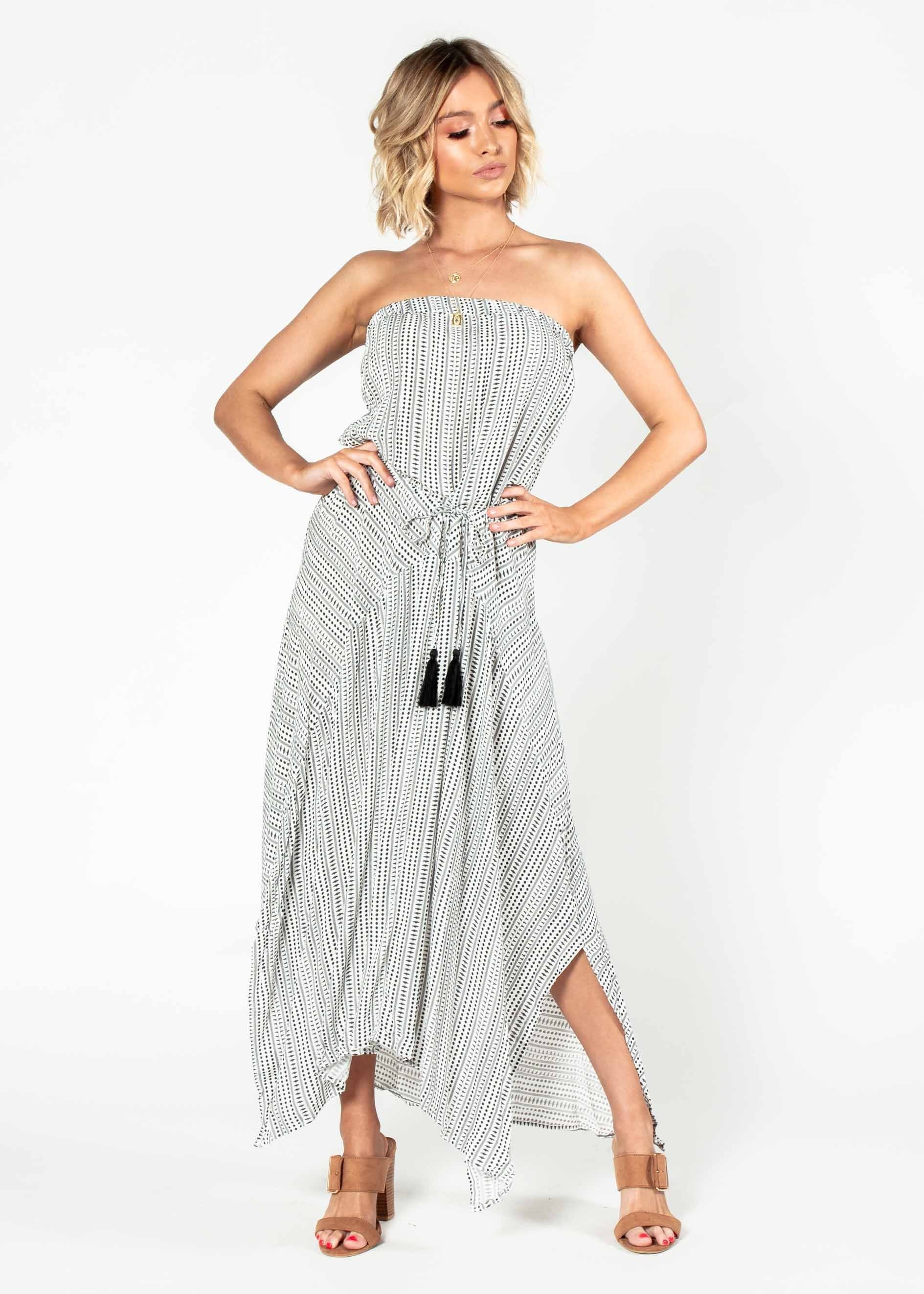 Delray Strapless Maxi Dress - White/Black