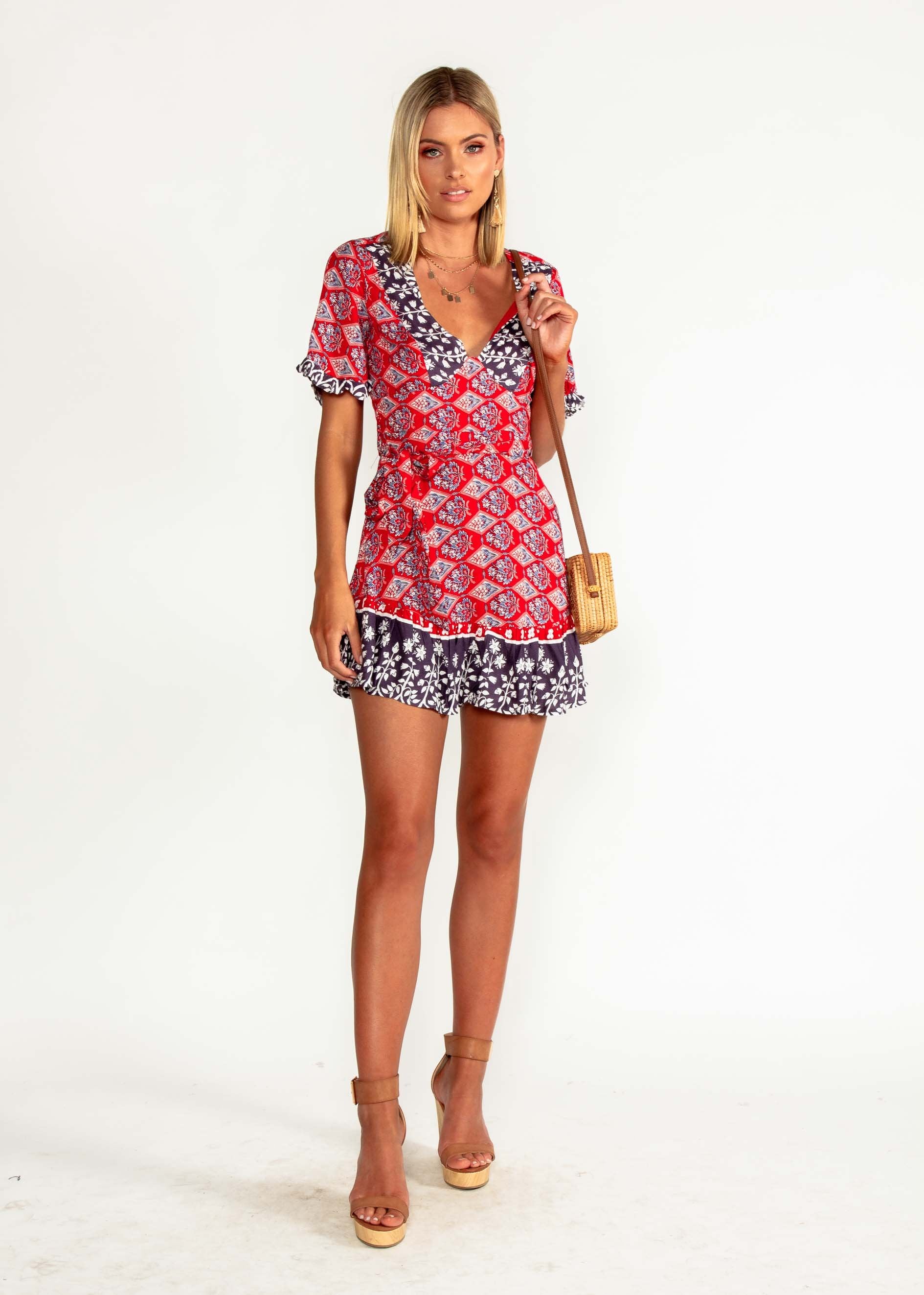 Seraphina Dress w/ Tie - Red Paisley
