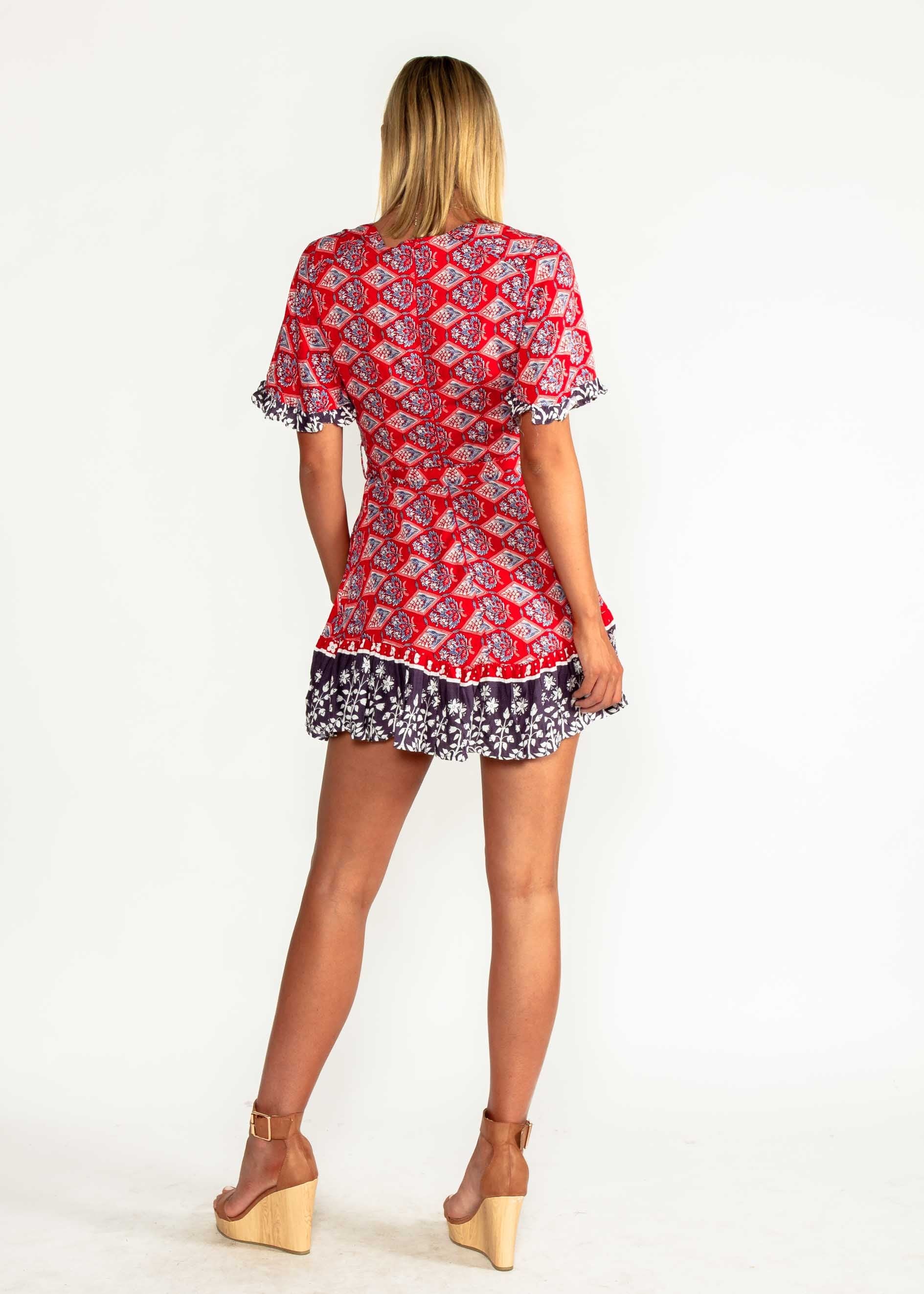 Seraphina Dress w/ Tie - Red Paisley