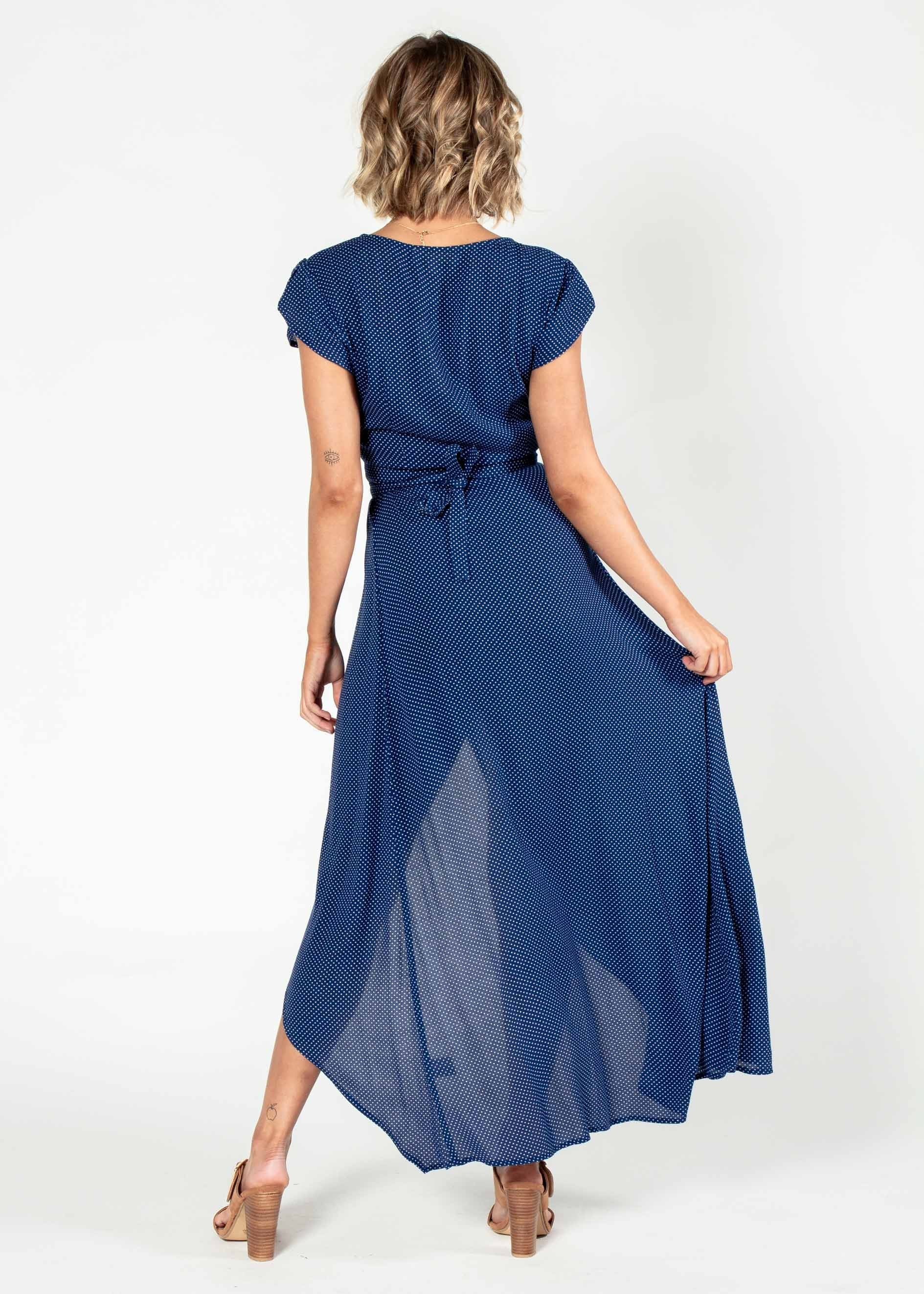 Cortez Maxi Wrap Dress - Navy Polka