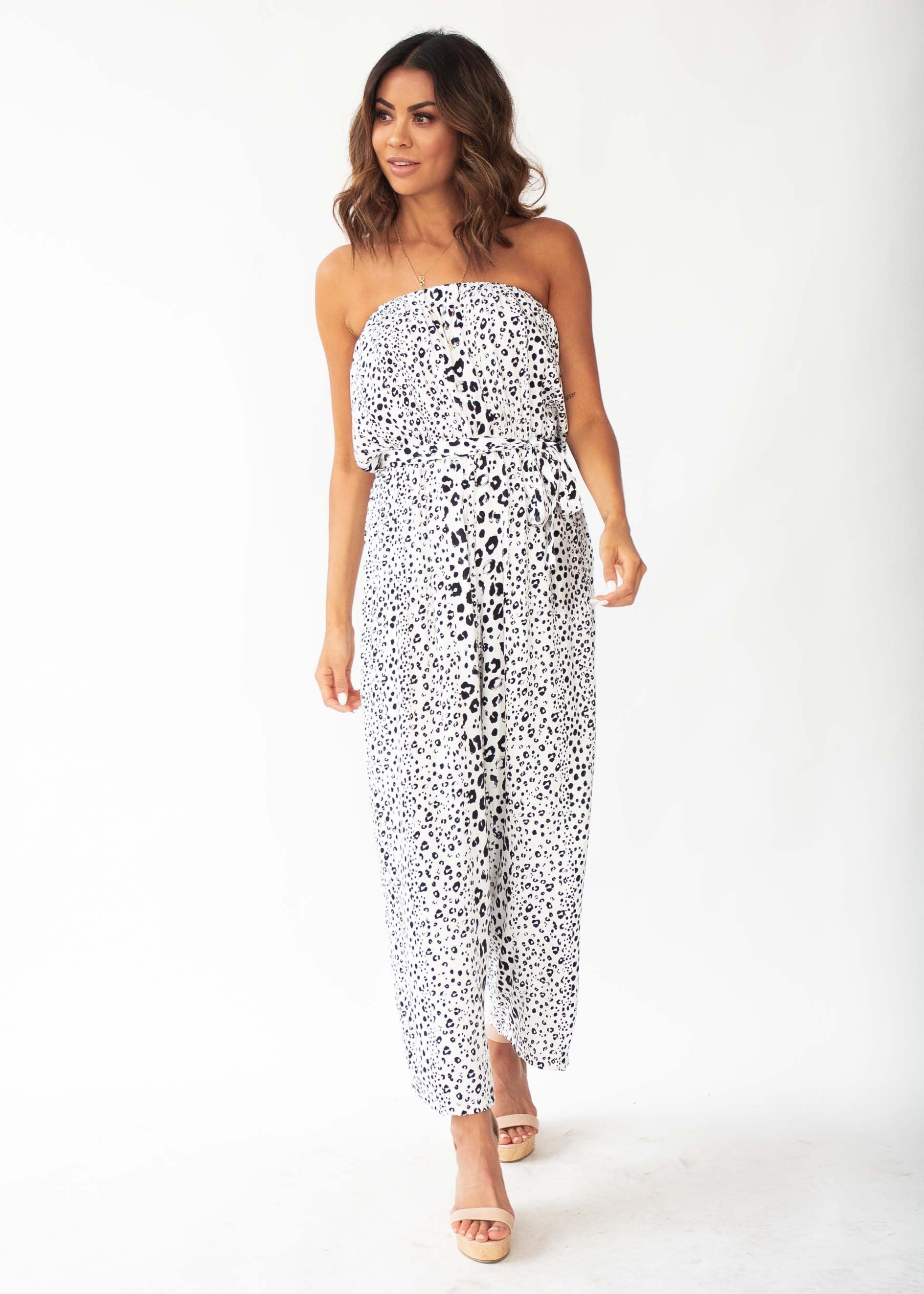 Dream Big Strapless Pantsuit - Snow Leopard