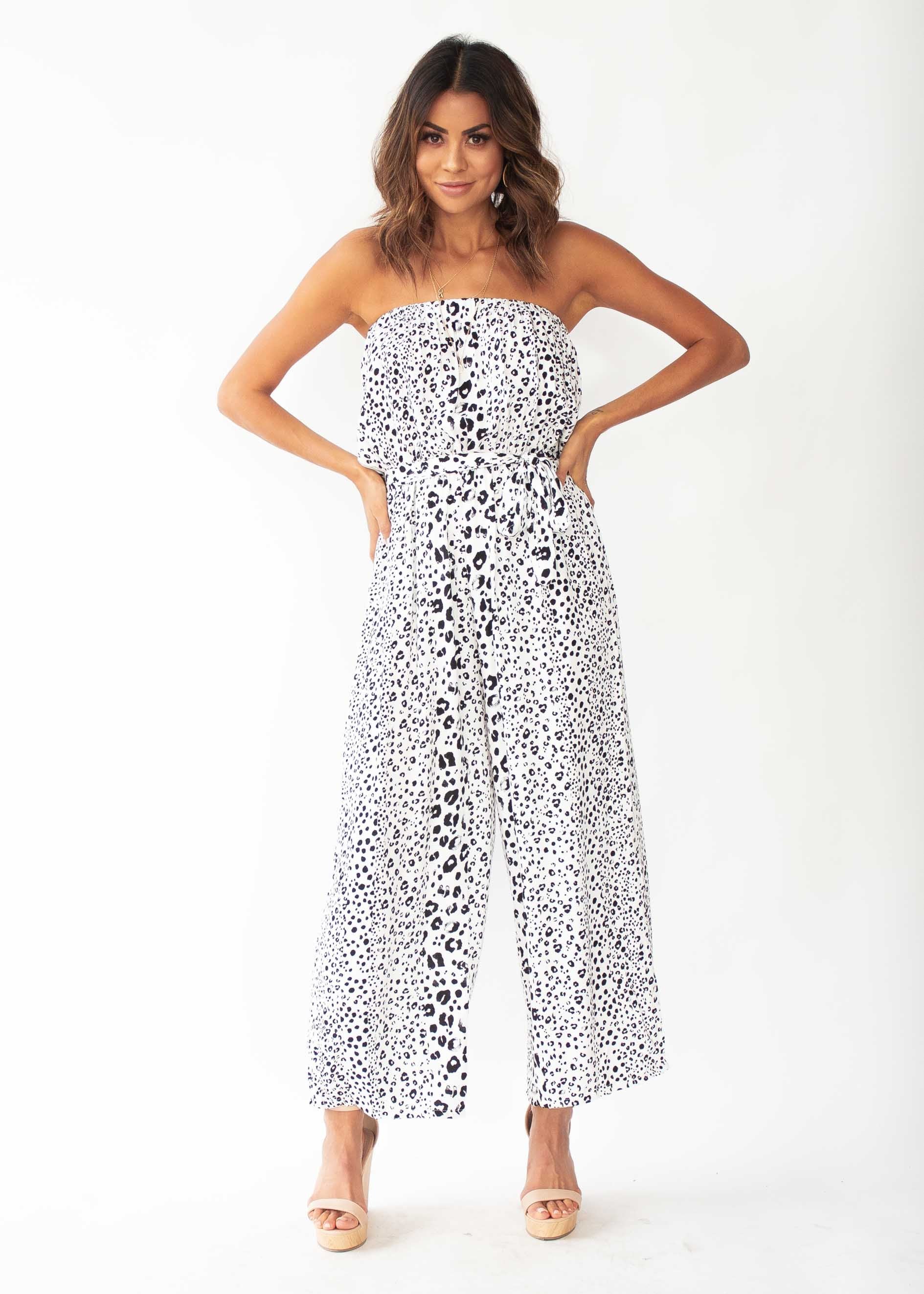 Dream Big Strapless Pantsuit - Snow Leopard