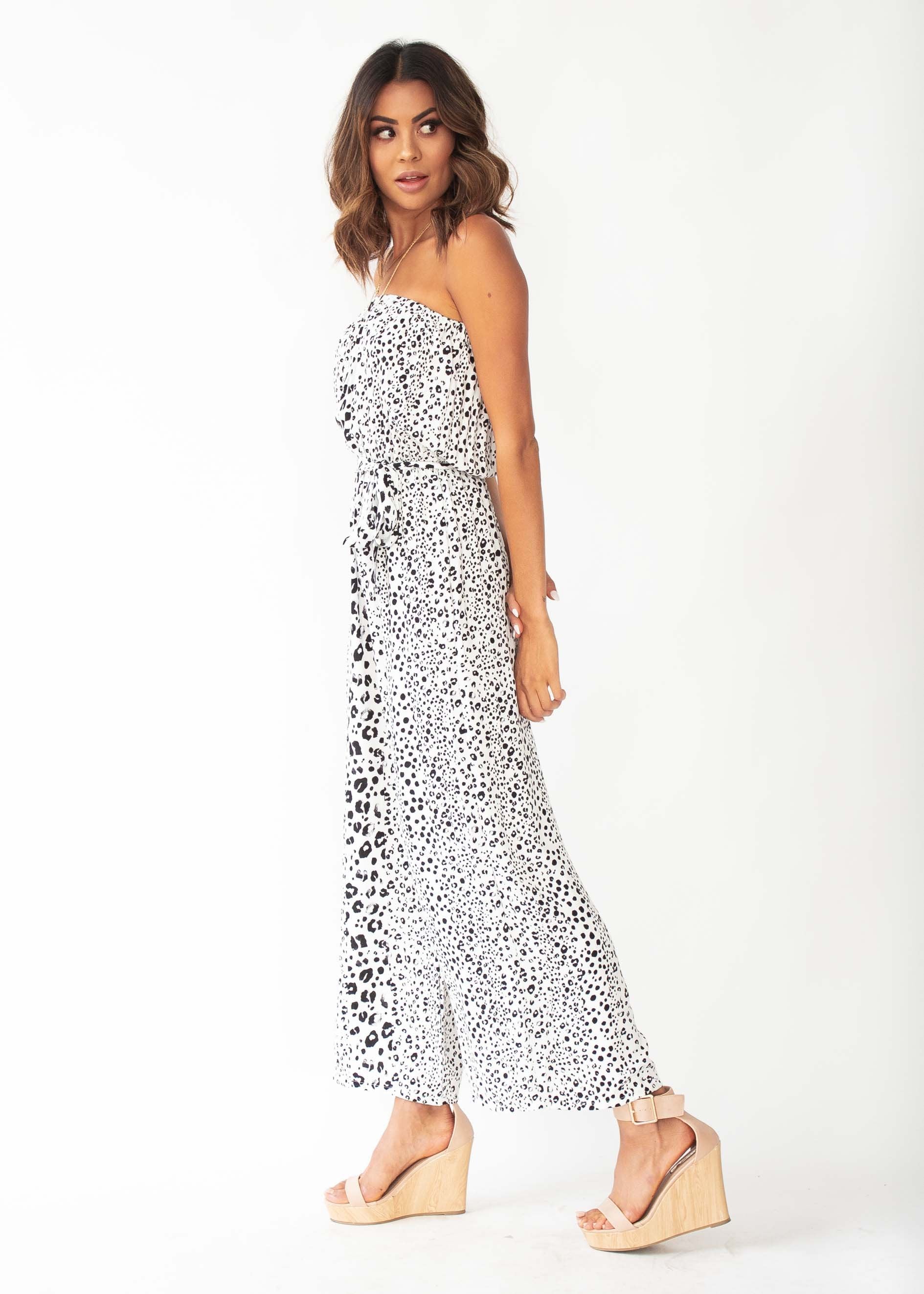 Dream Big Strapless Pantsuit - Snow Leopard