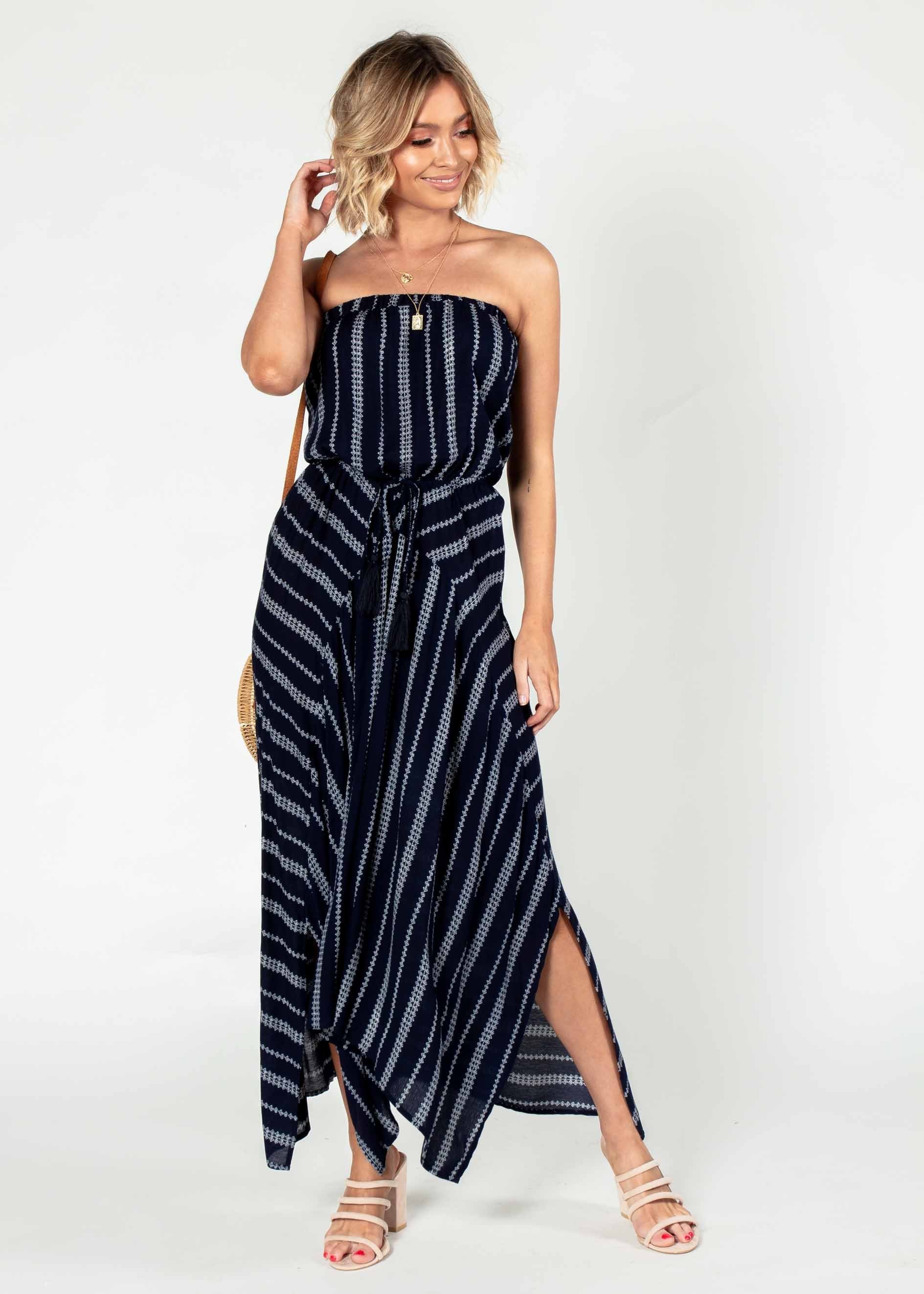 Delray Strapless Maxi Dress - Navy/White