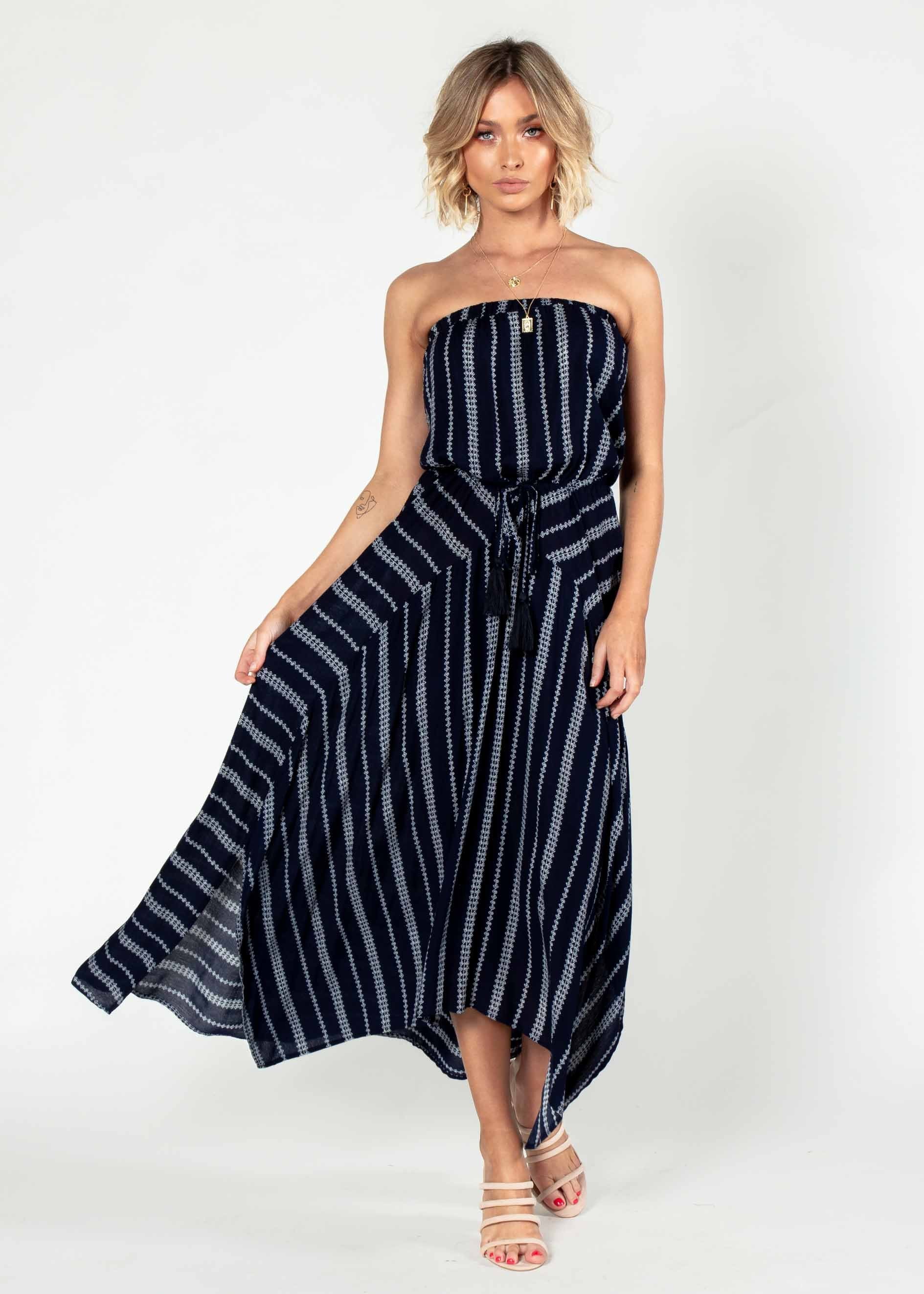 Delray Strapless Maxi Dress - Navy/White