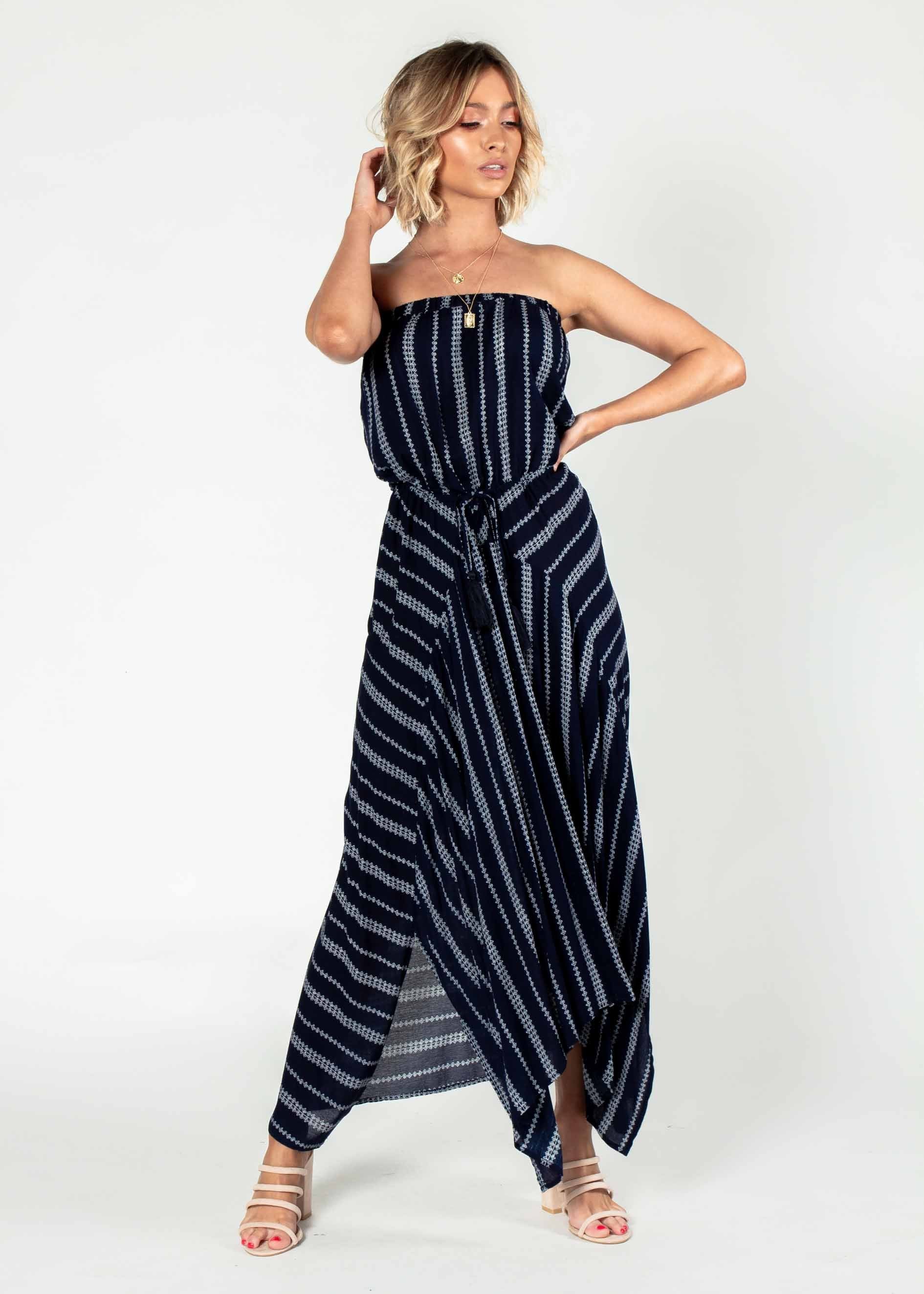 Delray Strapless Maxi Dress - Navy/White
