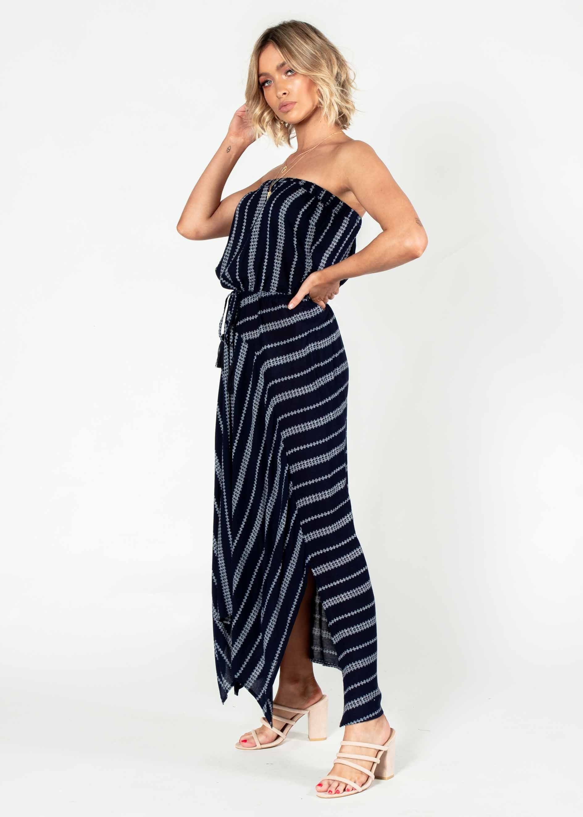 Delray Strapless Maxi Dress - Navy/White