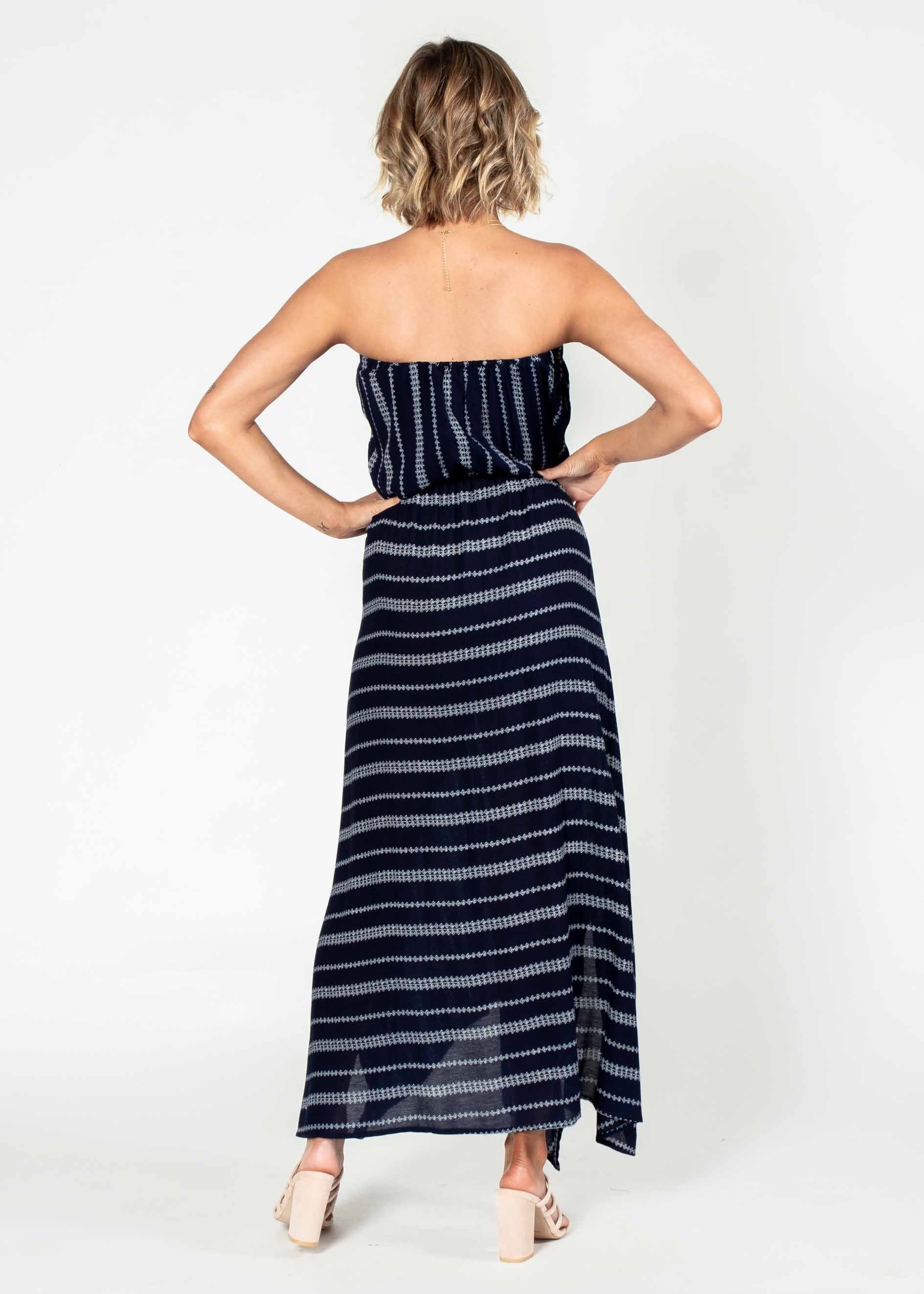Delray Strapless Maxi Dress - Navy/White
