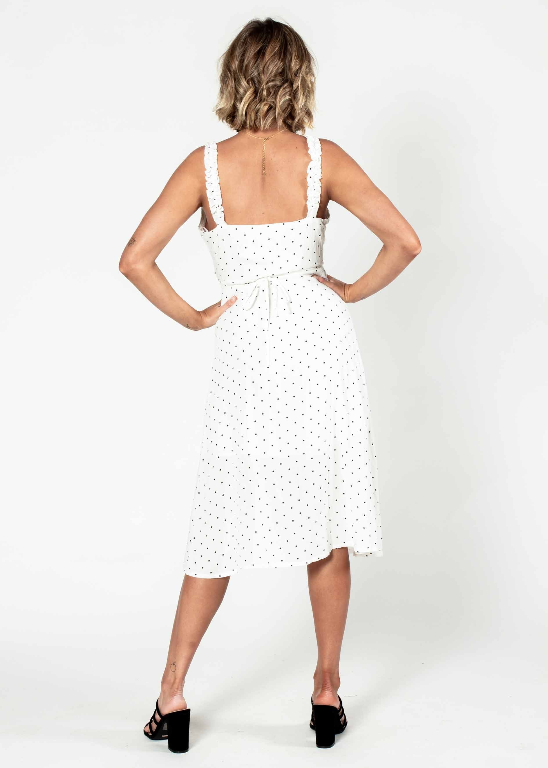 Hollie Wrap Midi Dress - White Polka