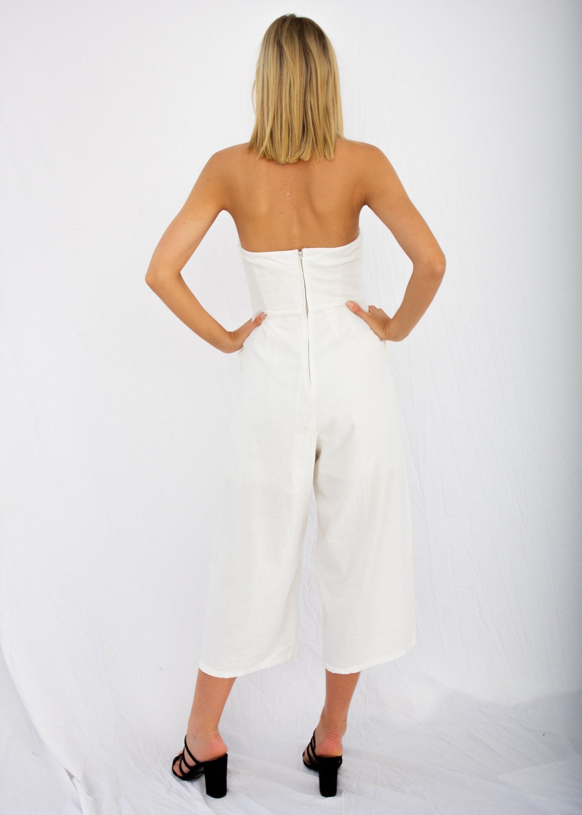Rapid Fire Linen Strapless Pantsuit - White