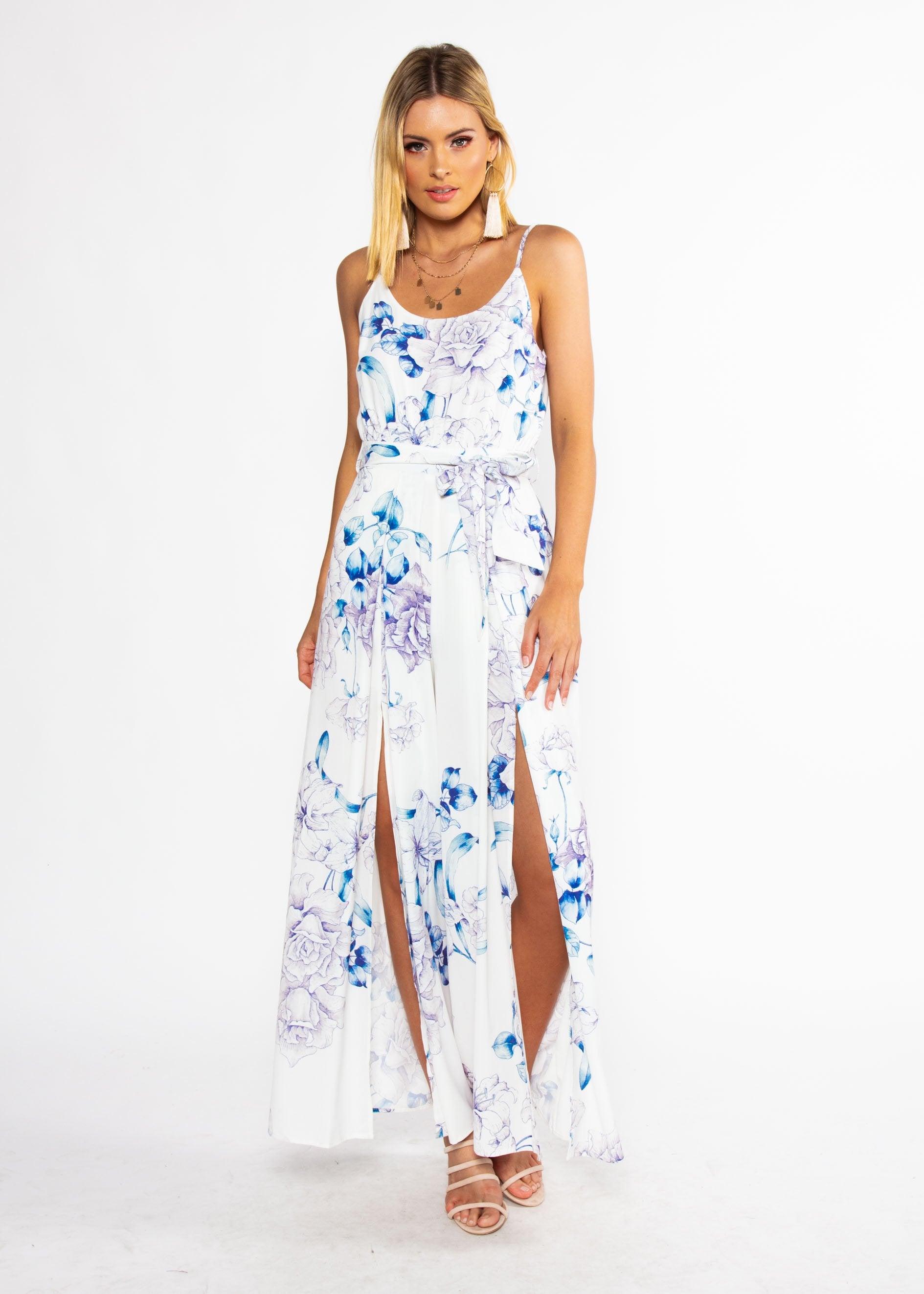 Electric Feeling Pantsuit w/ Tie - White Floral