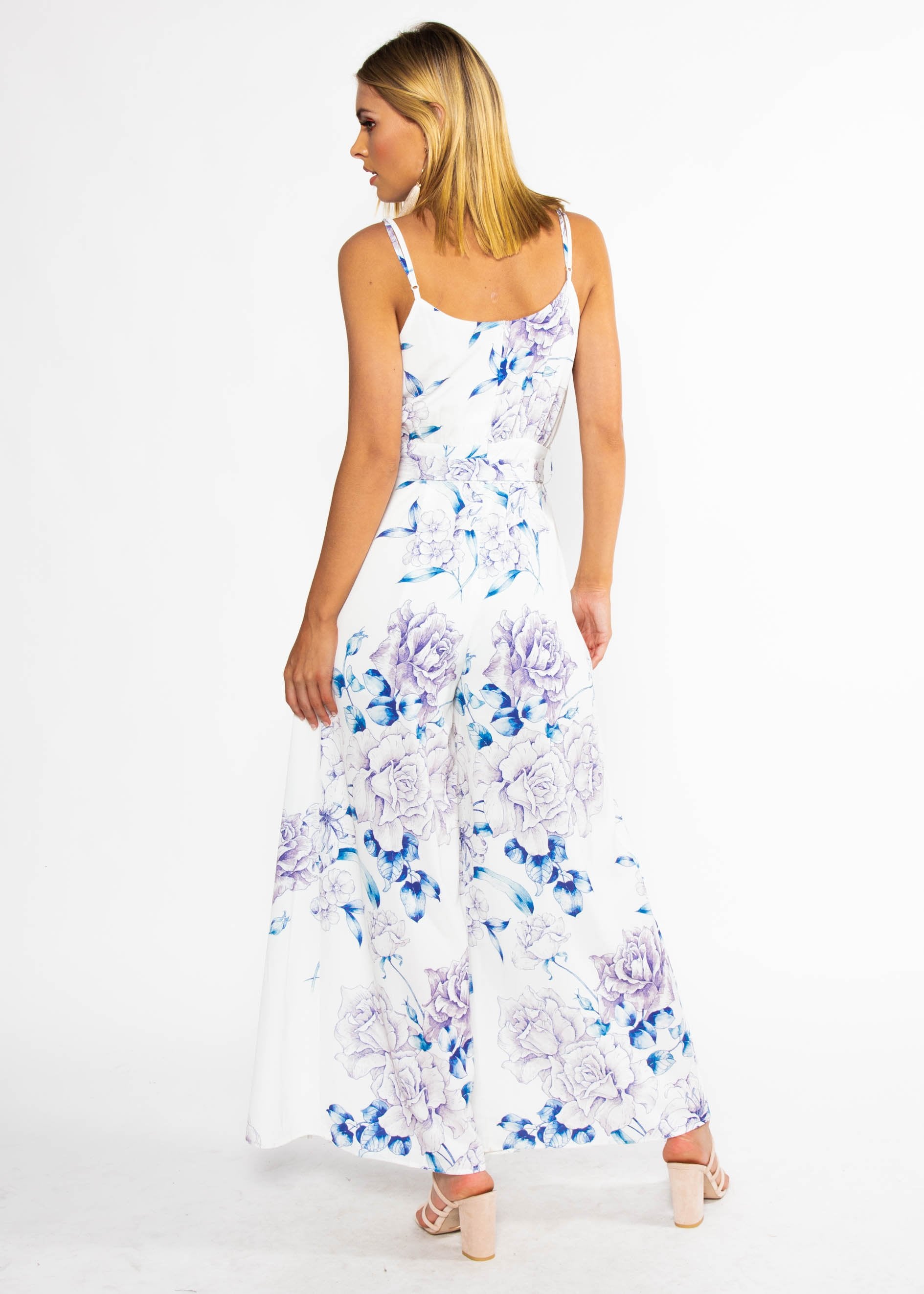 Electric Feeling Pantsuit w/ Tie - White Floral