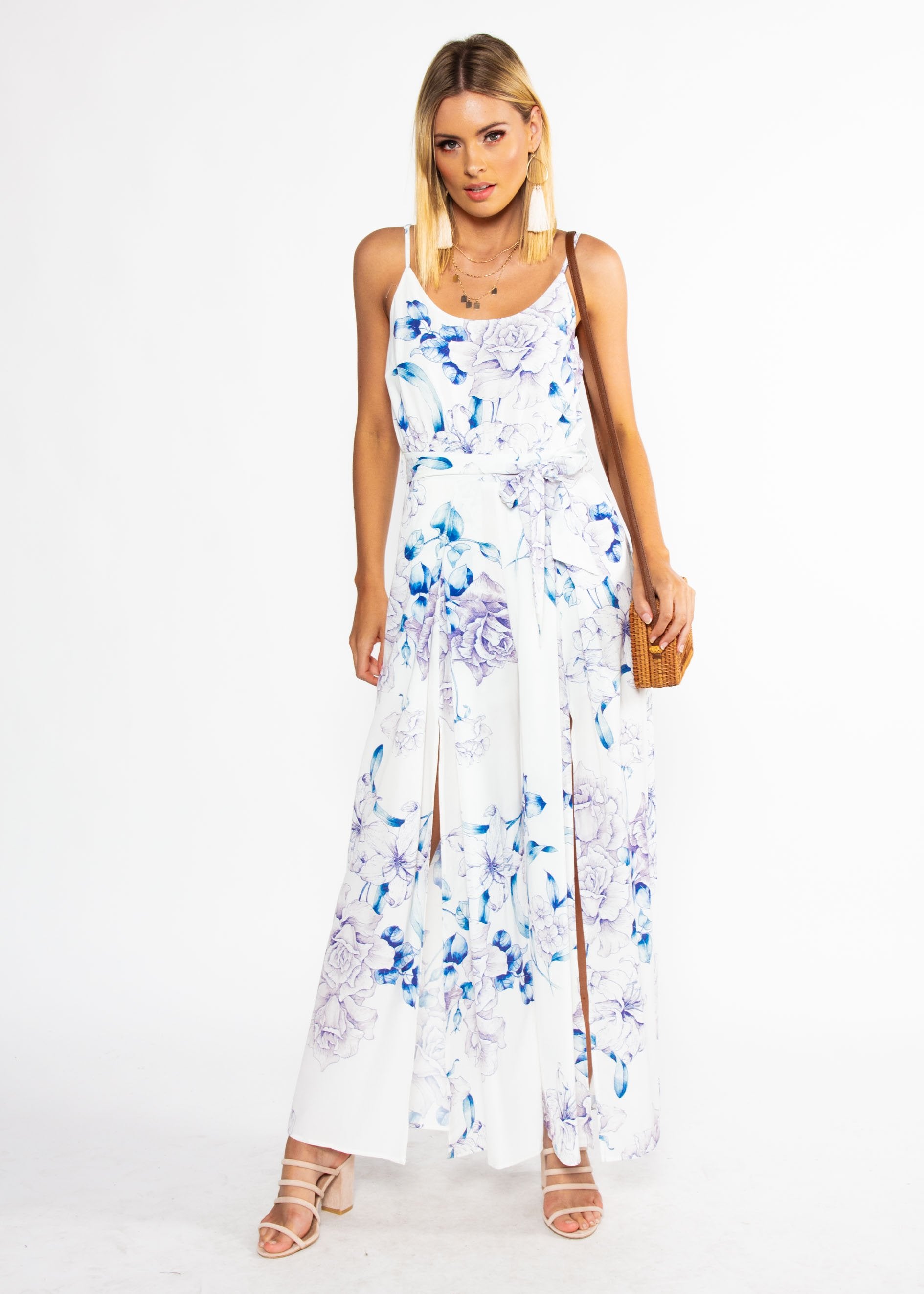 Electric Feeling Pantsuit w/ Tie - White Floral
