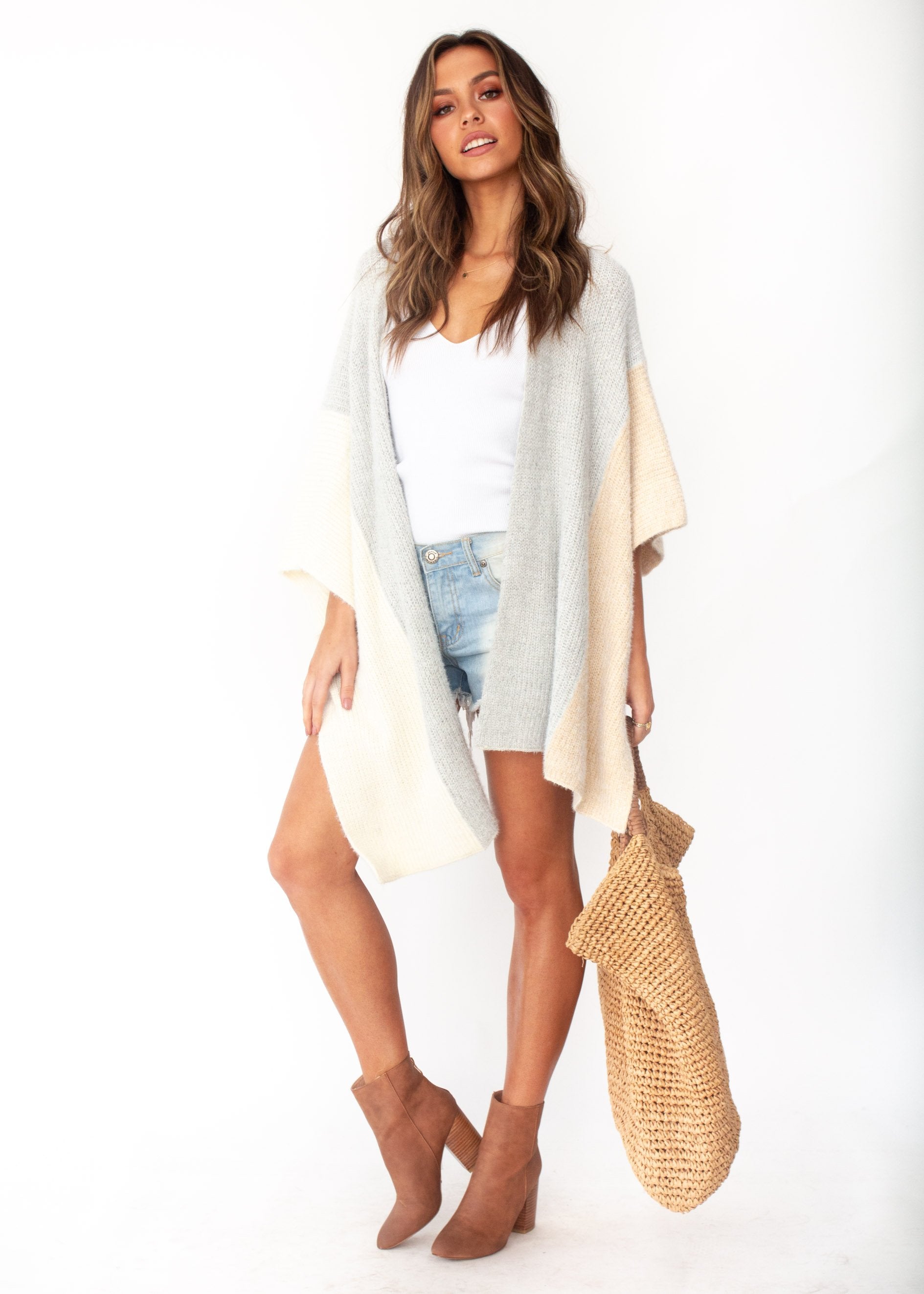 Beginners Luck Throw Cardigan - Grey/Beige
