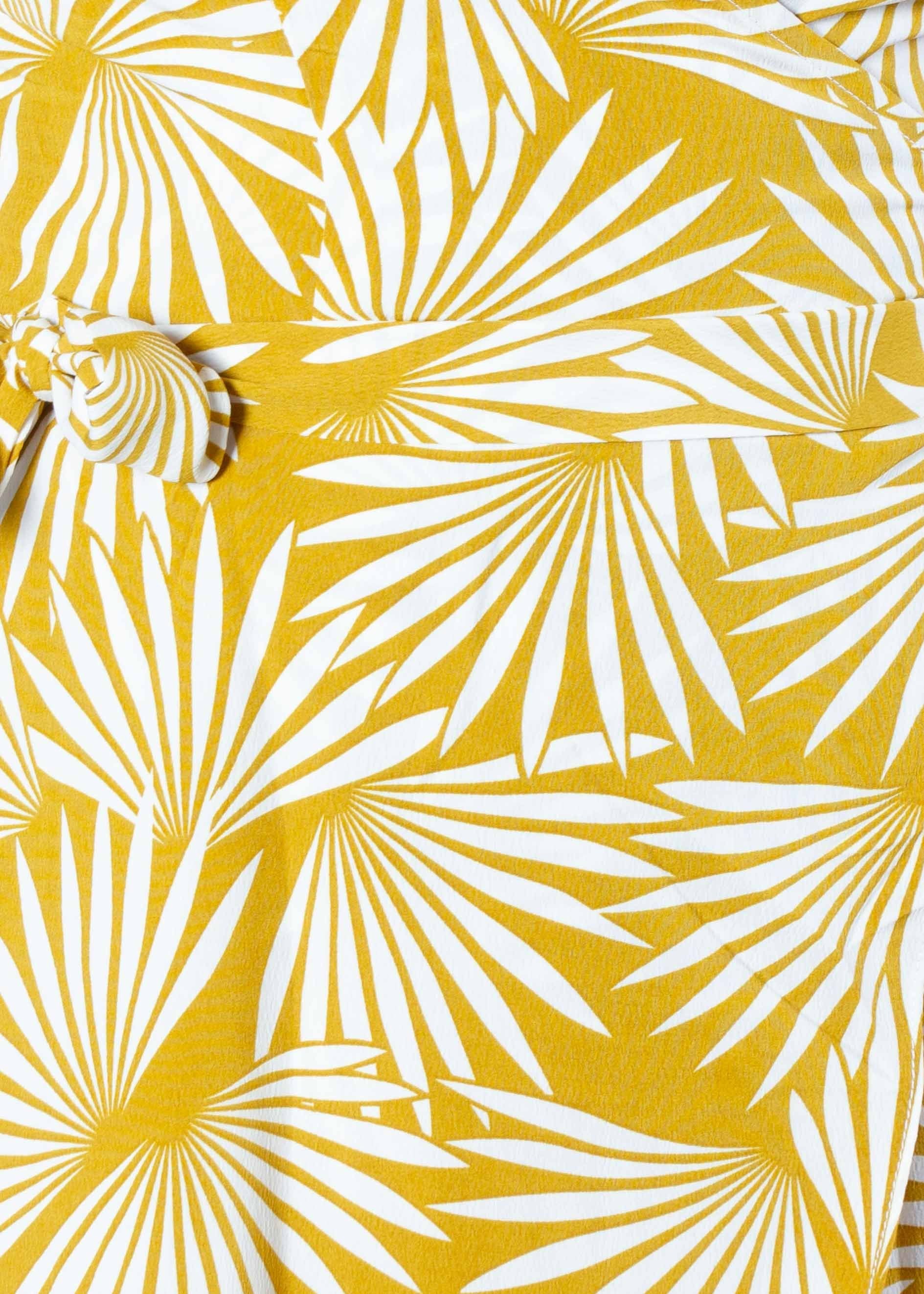 Golden Rule Wrap Midi Dress - Mustard Palms