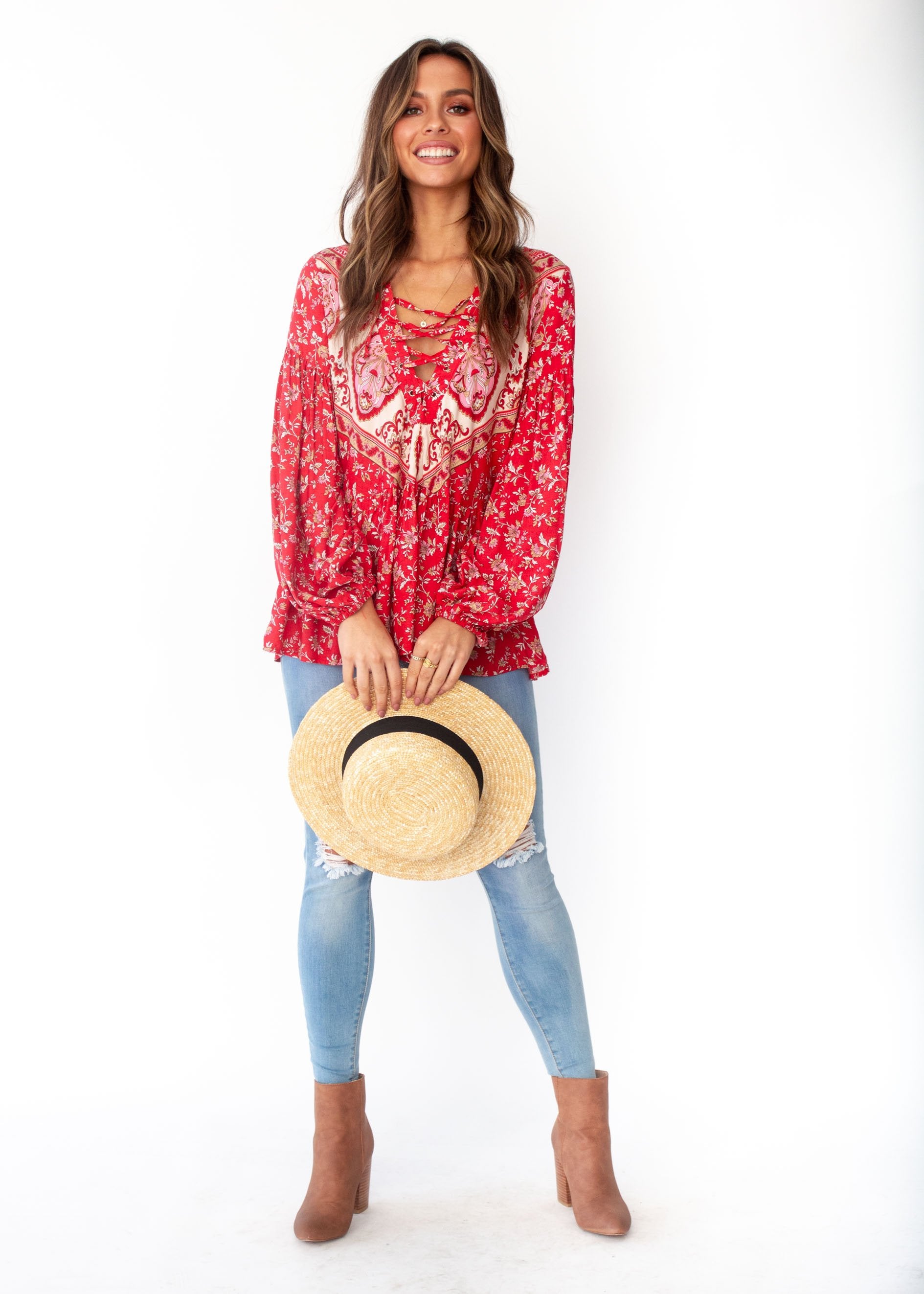 Calm Waves Peasant Blouse - Mumbai