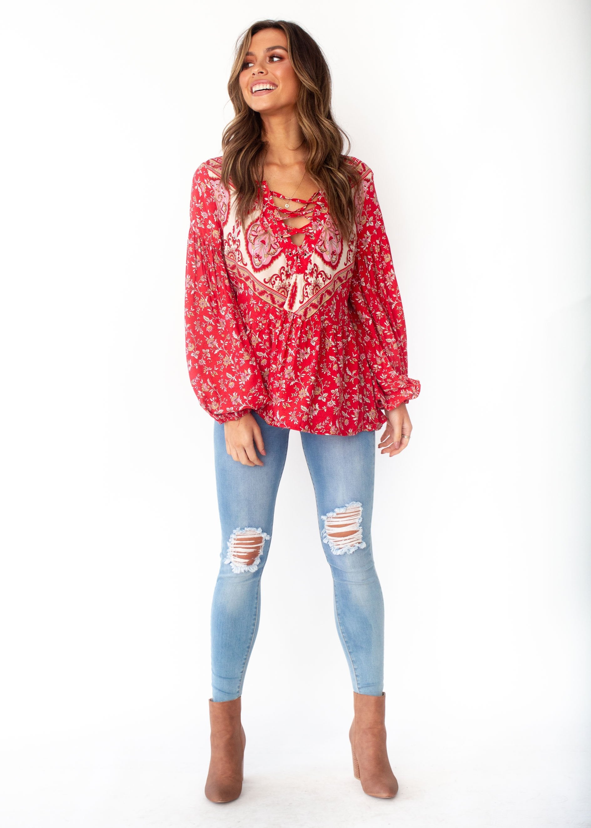 Calm Waves Peasant Blouse - Mumbai