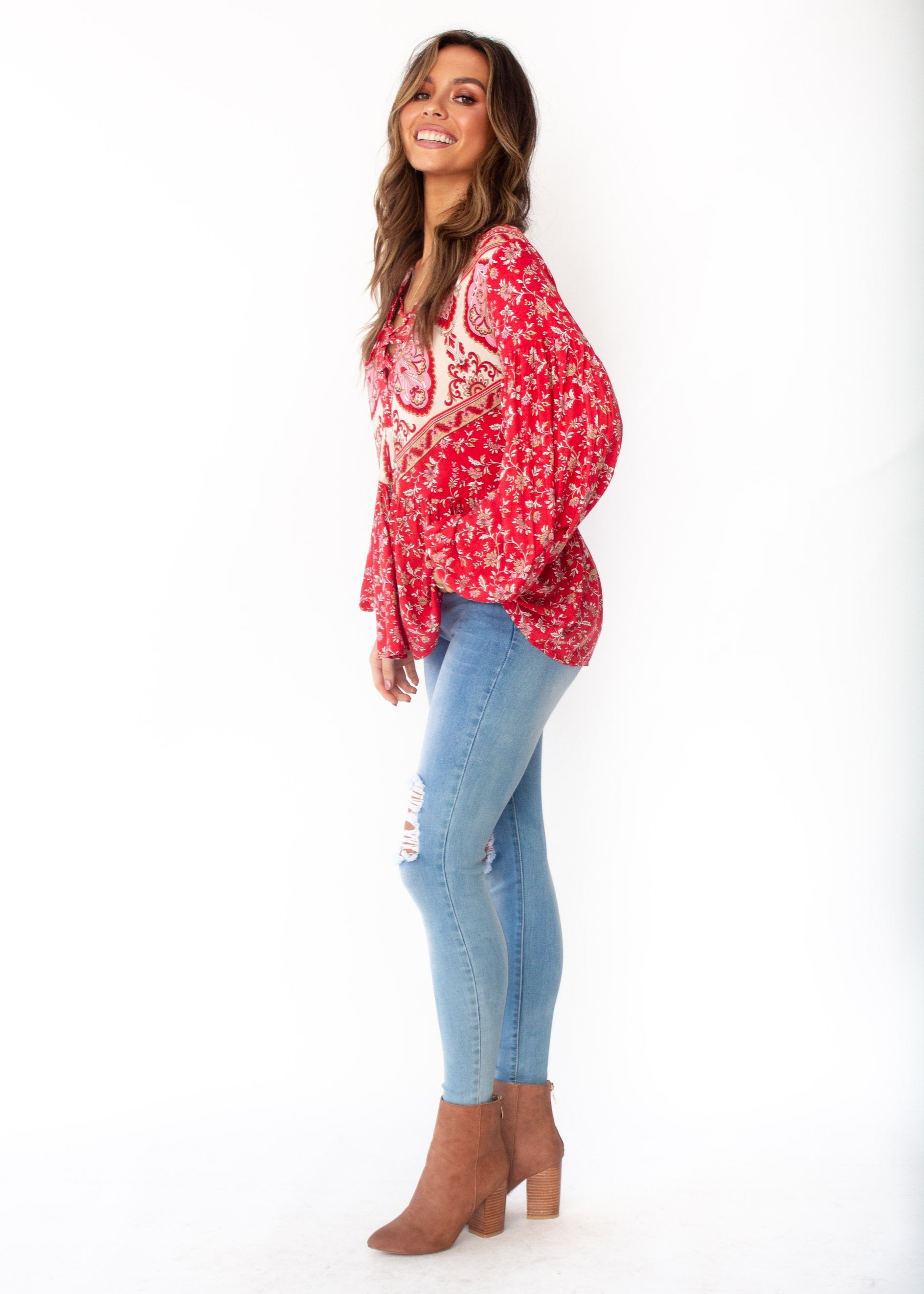 Calm Waves Peasant Blouse - Mumbai