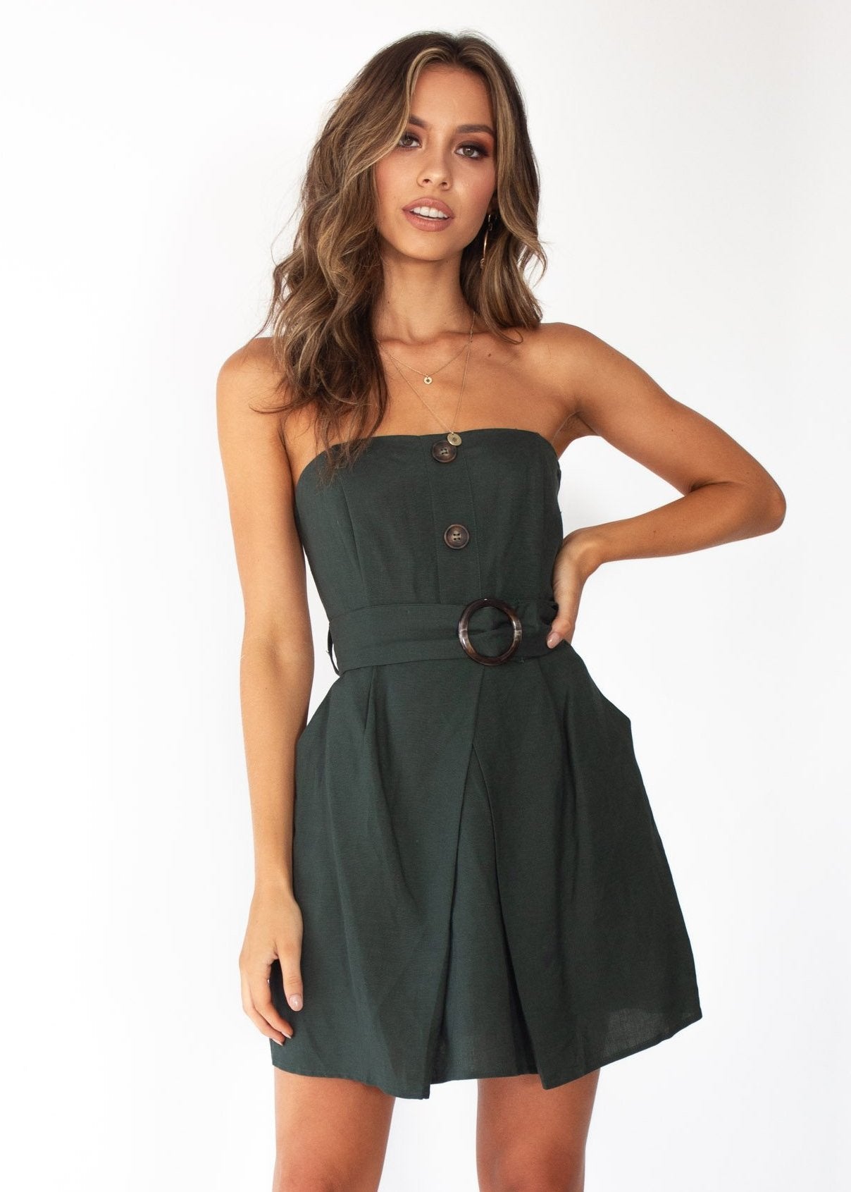 Hold Me Close Strapless Dress - Forest Green