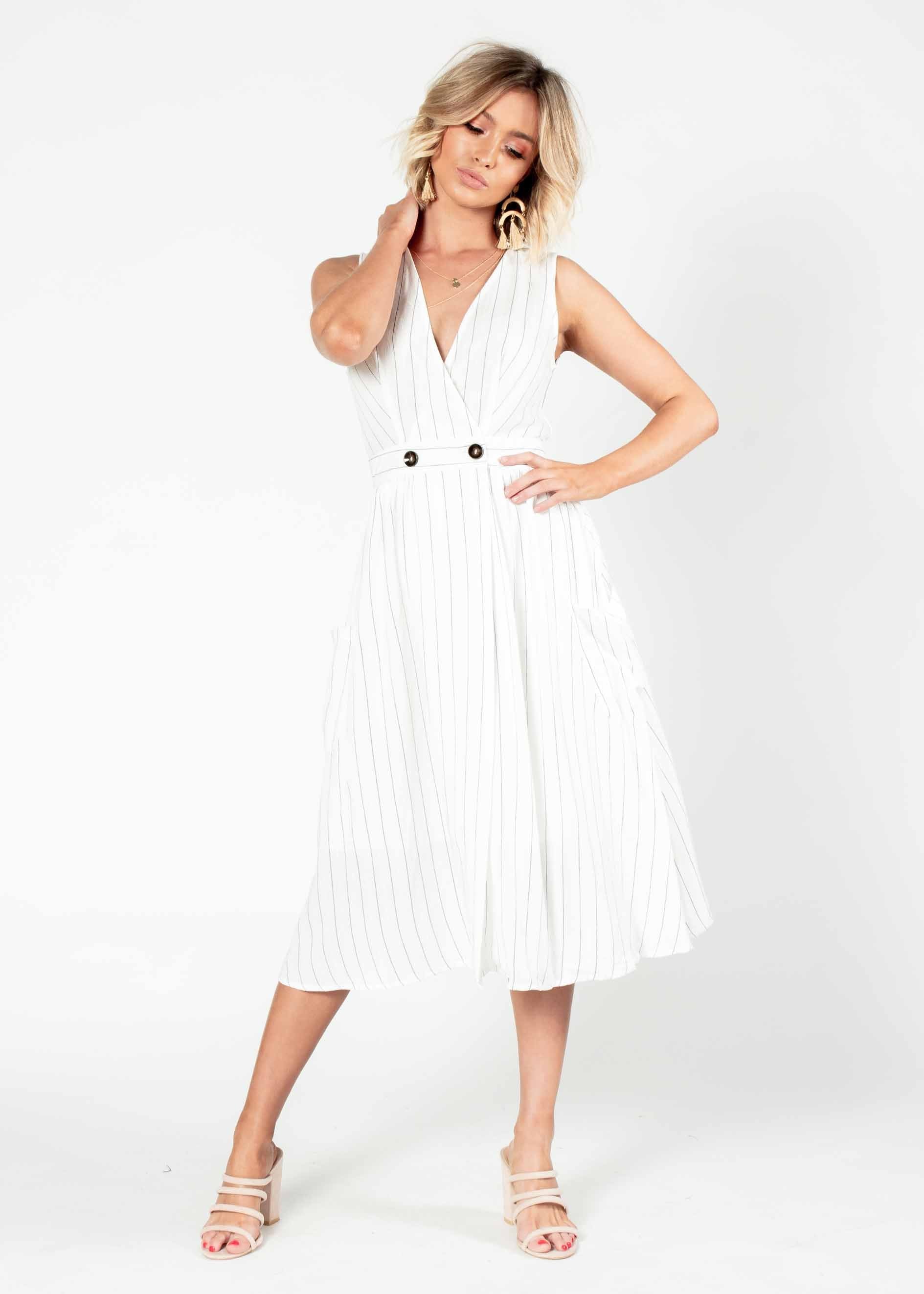 High Road Midi Dress - White Stripe