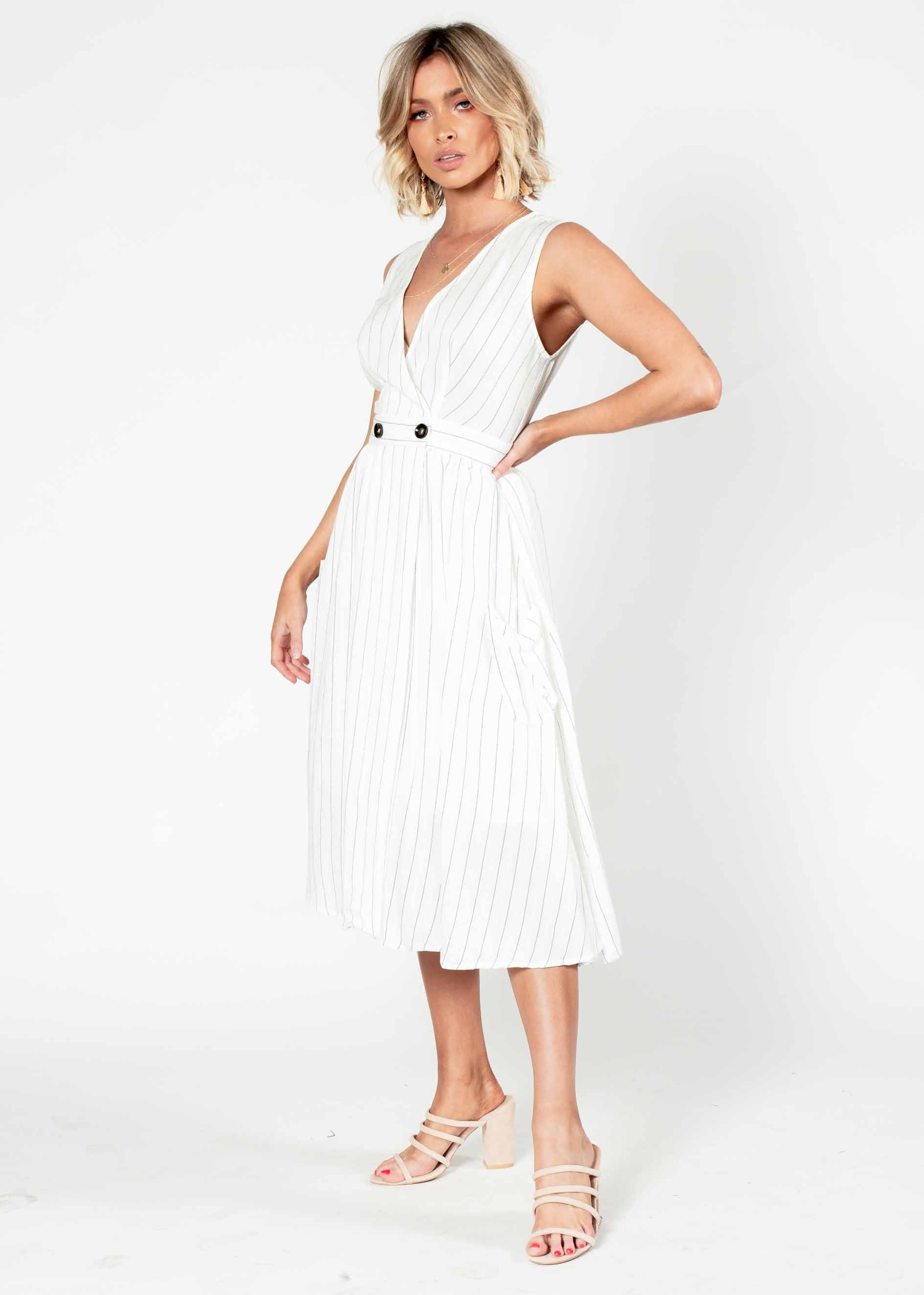 High Road Midi Dress - White Stripe