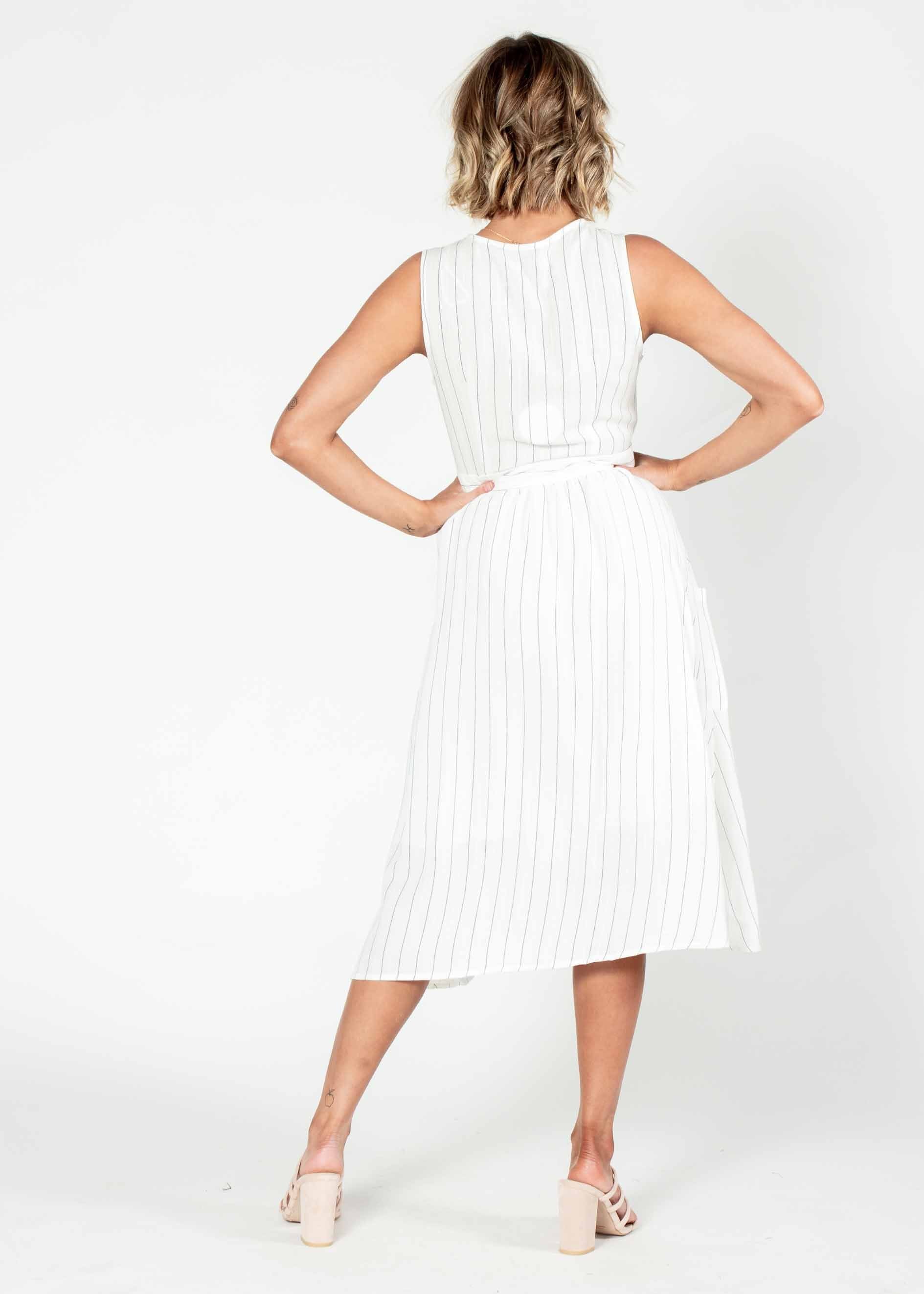 High Road Midi Dress - White Stripe