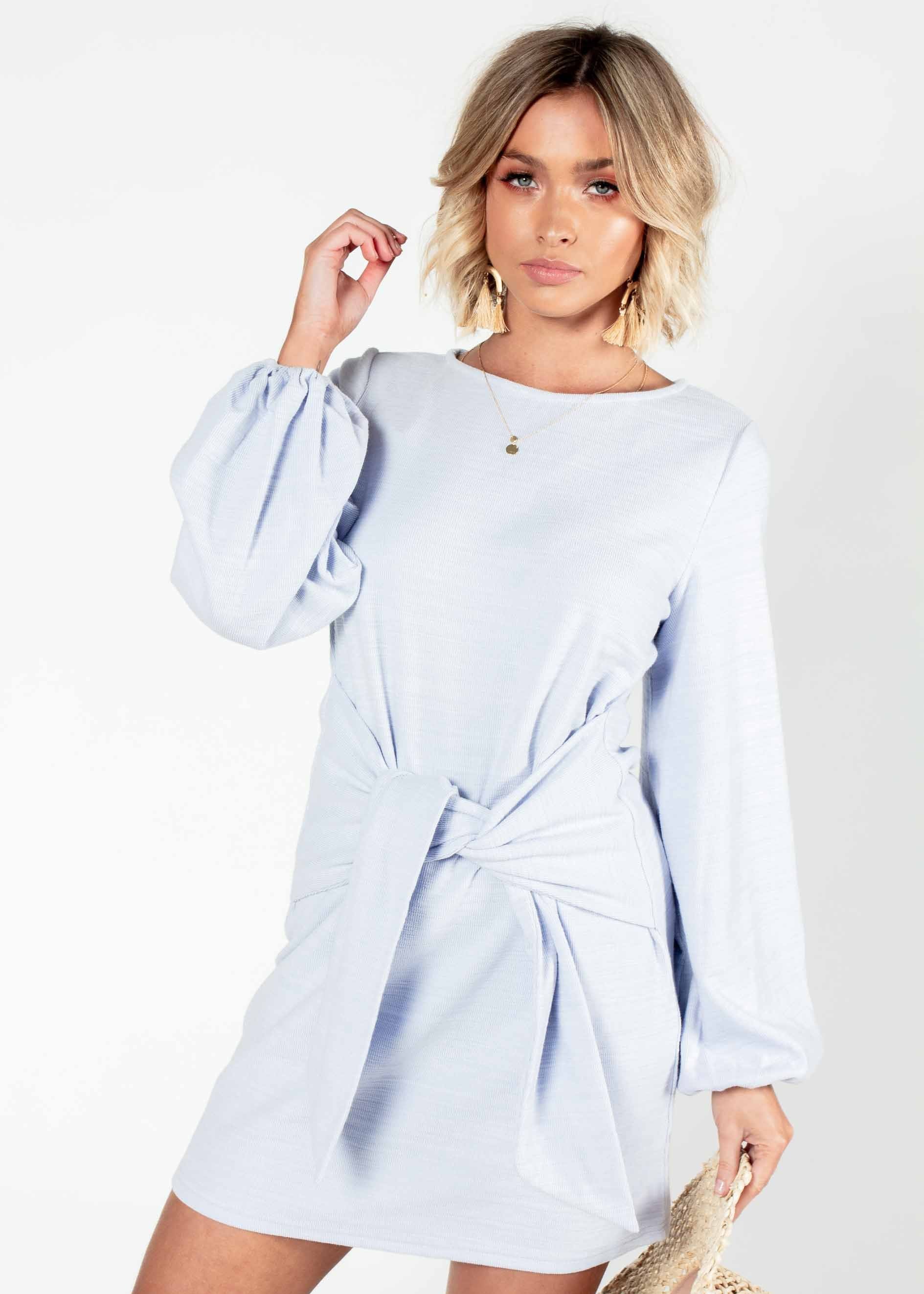Flashing Lights Knit Dress - Steel Blue