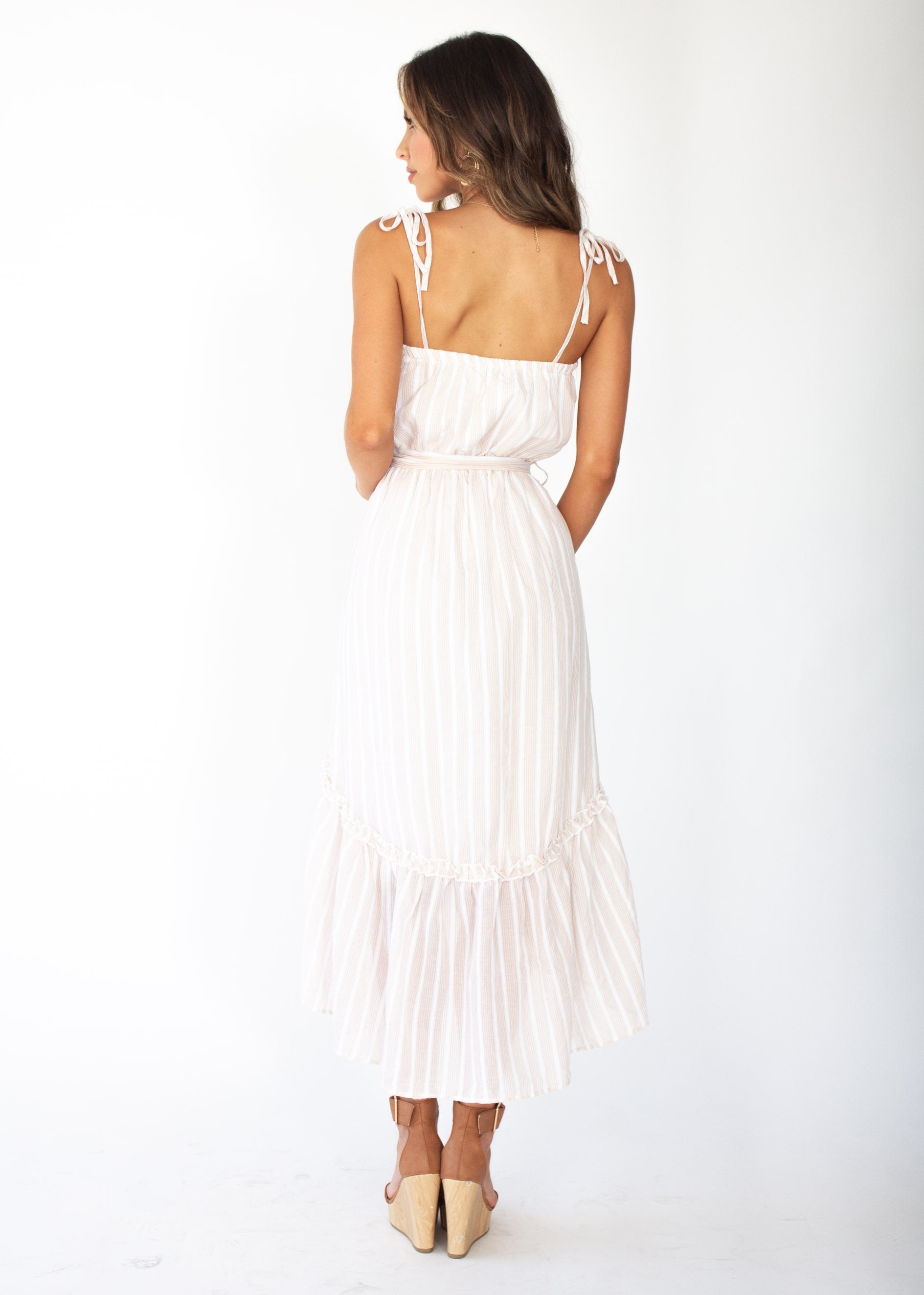 Frankie Hi-Lo Midi Dress - Beige Stripe