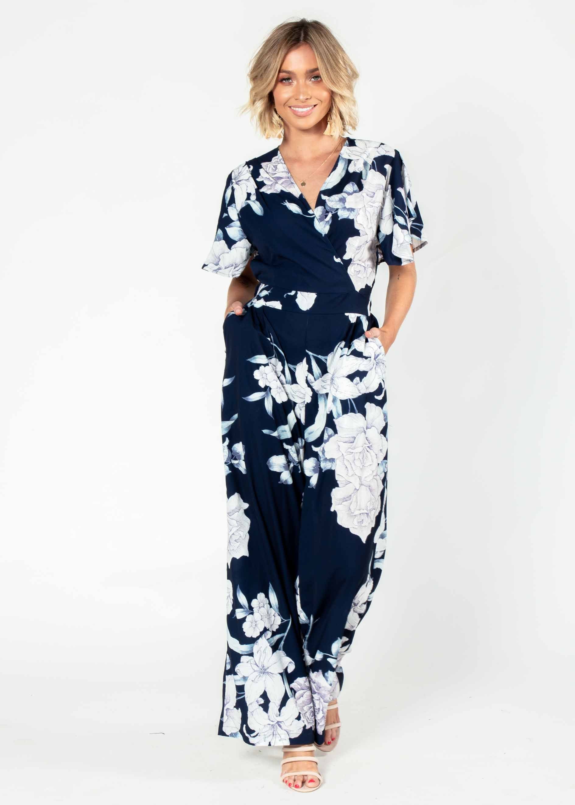 Lead The Way Pantsuit - Navy Floral