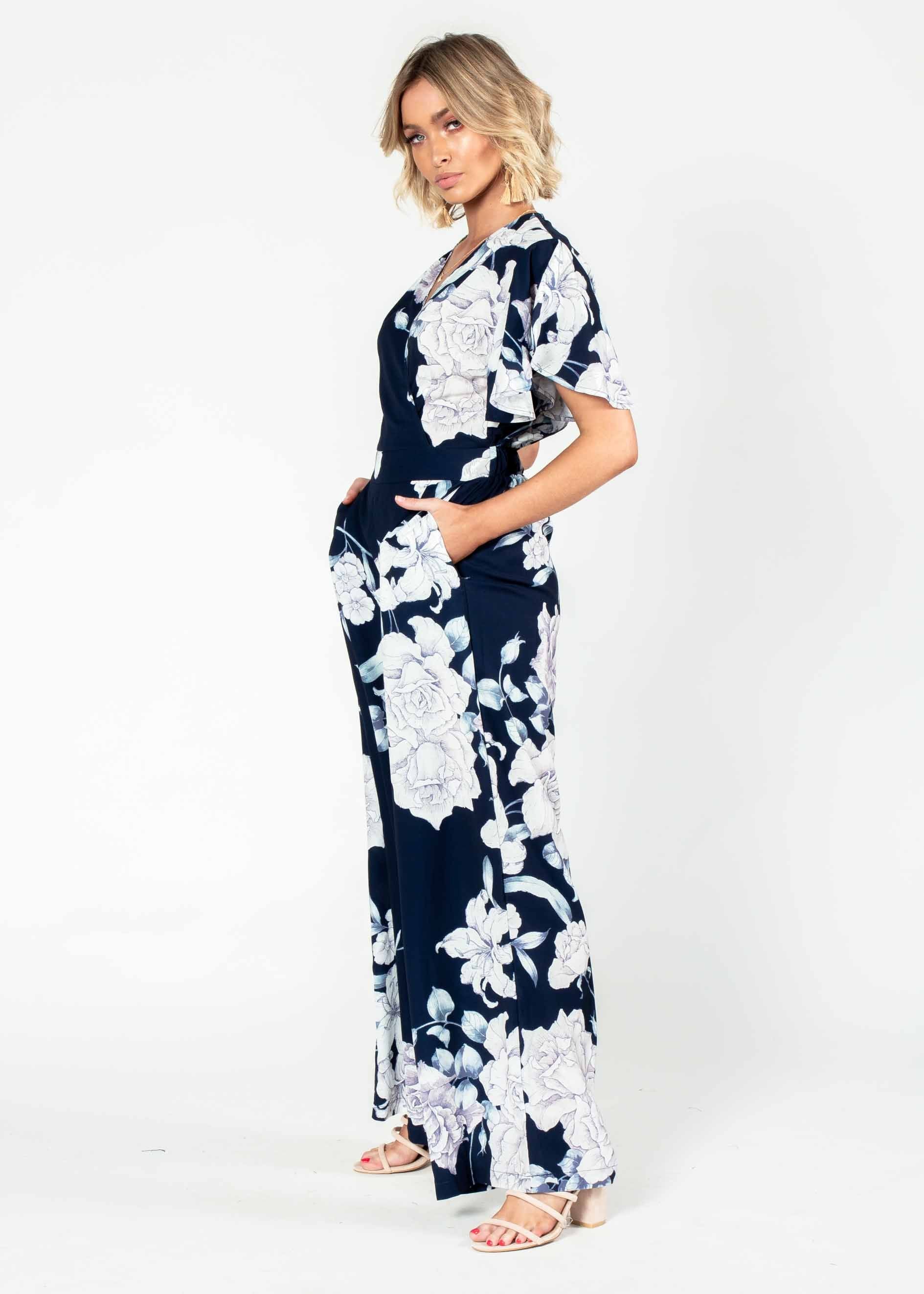 Lead The Way Pantsuit - Navy Floral