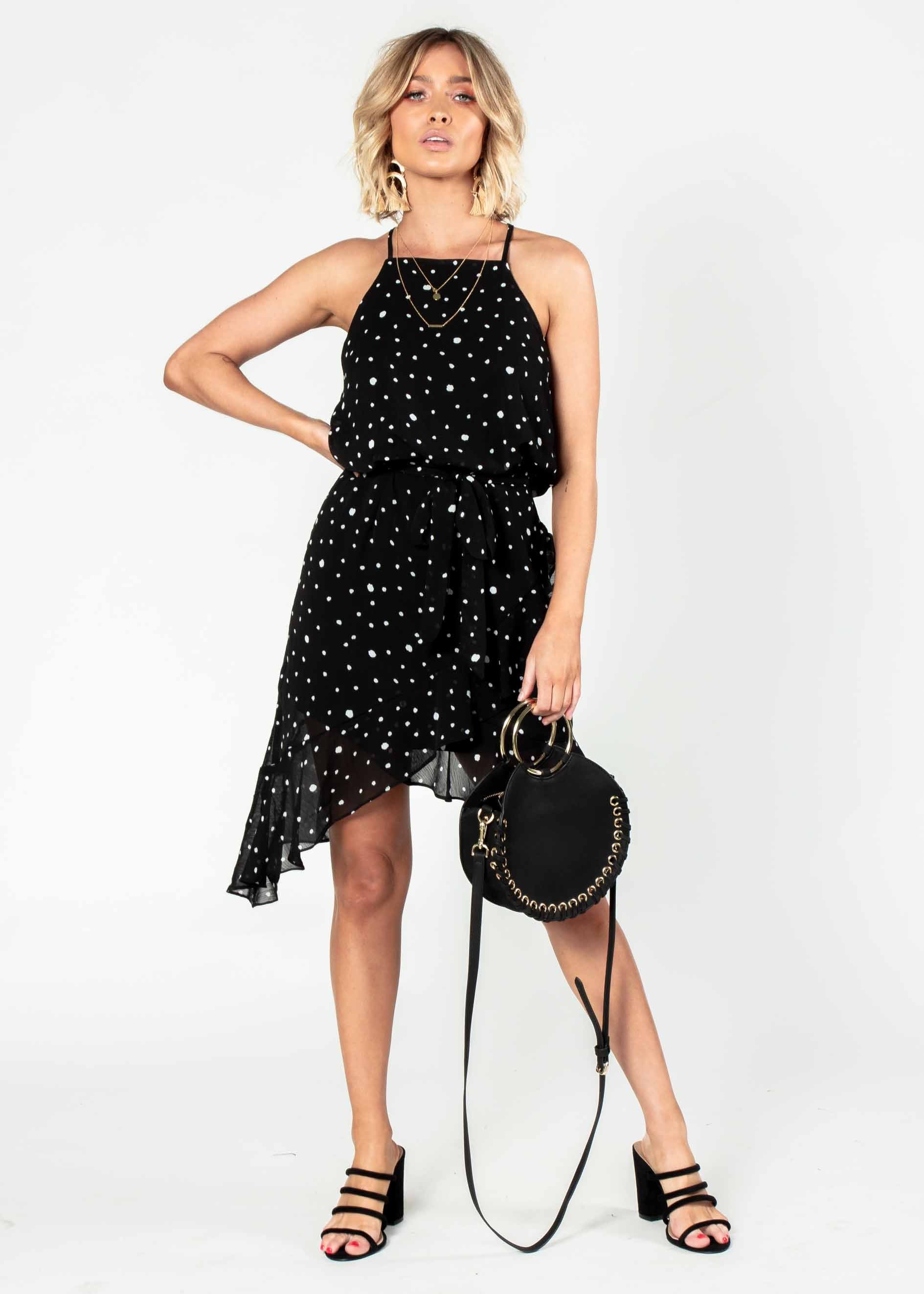 Thalia Dress w/ Tie - Black Spot
